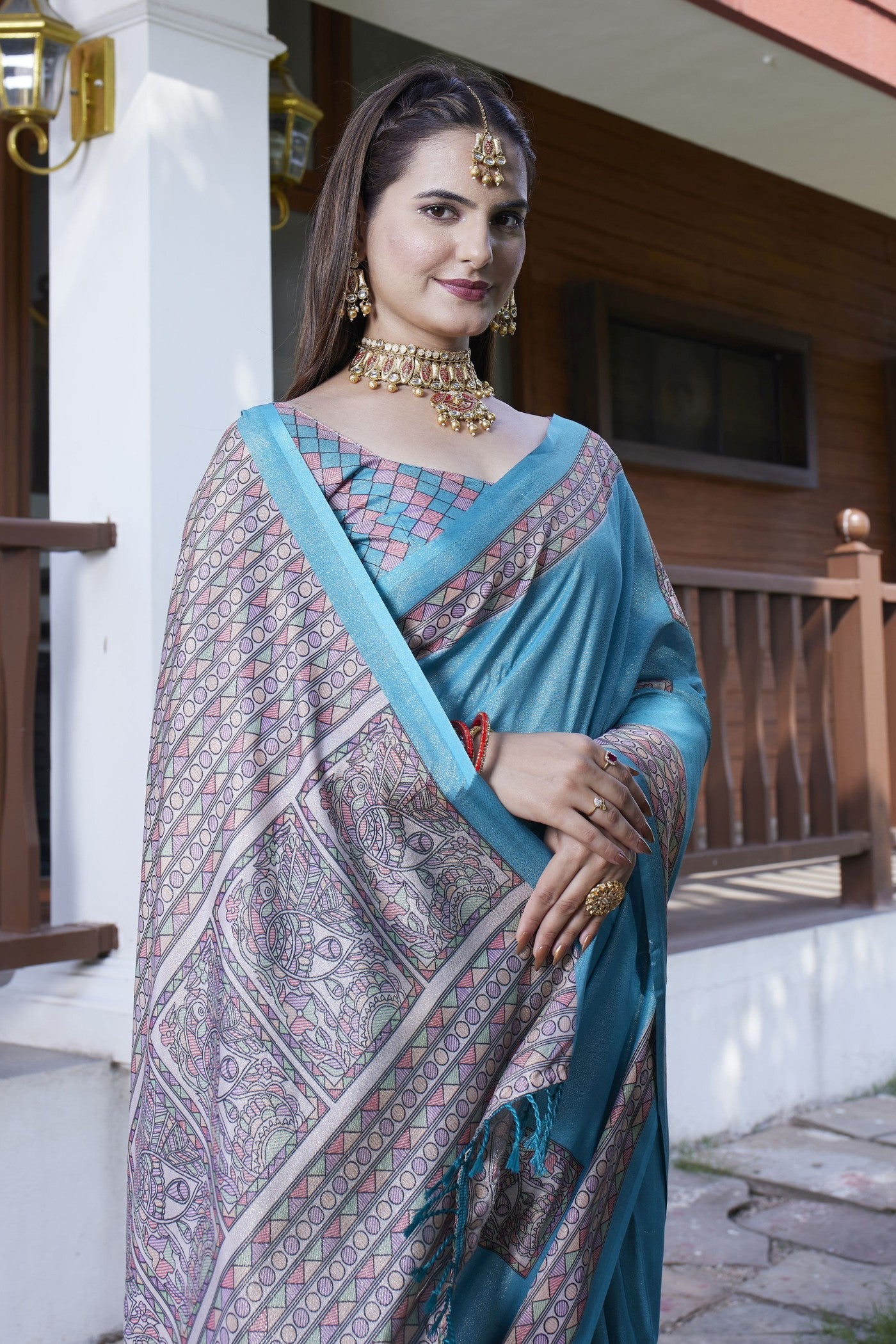 MySilkLove Butterfly Blue Banarasi Digital Printed Saree
