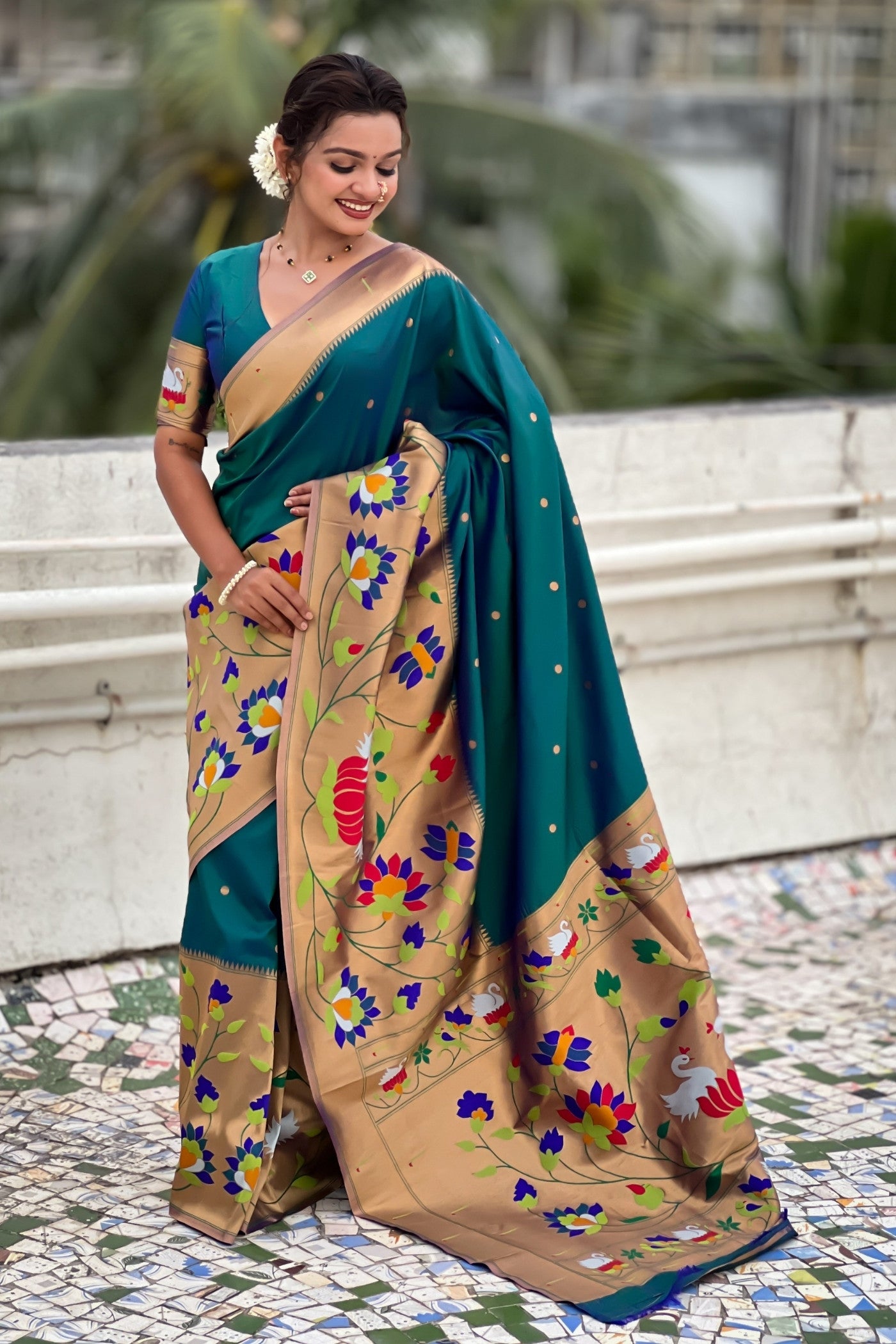 Buy MySilkLove Mint Green Woven Paithani Saree Online