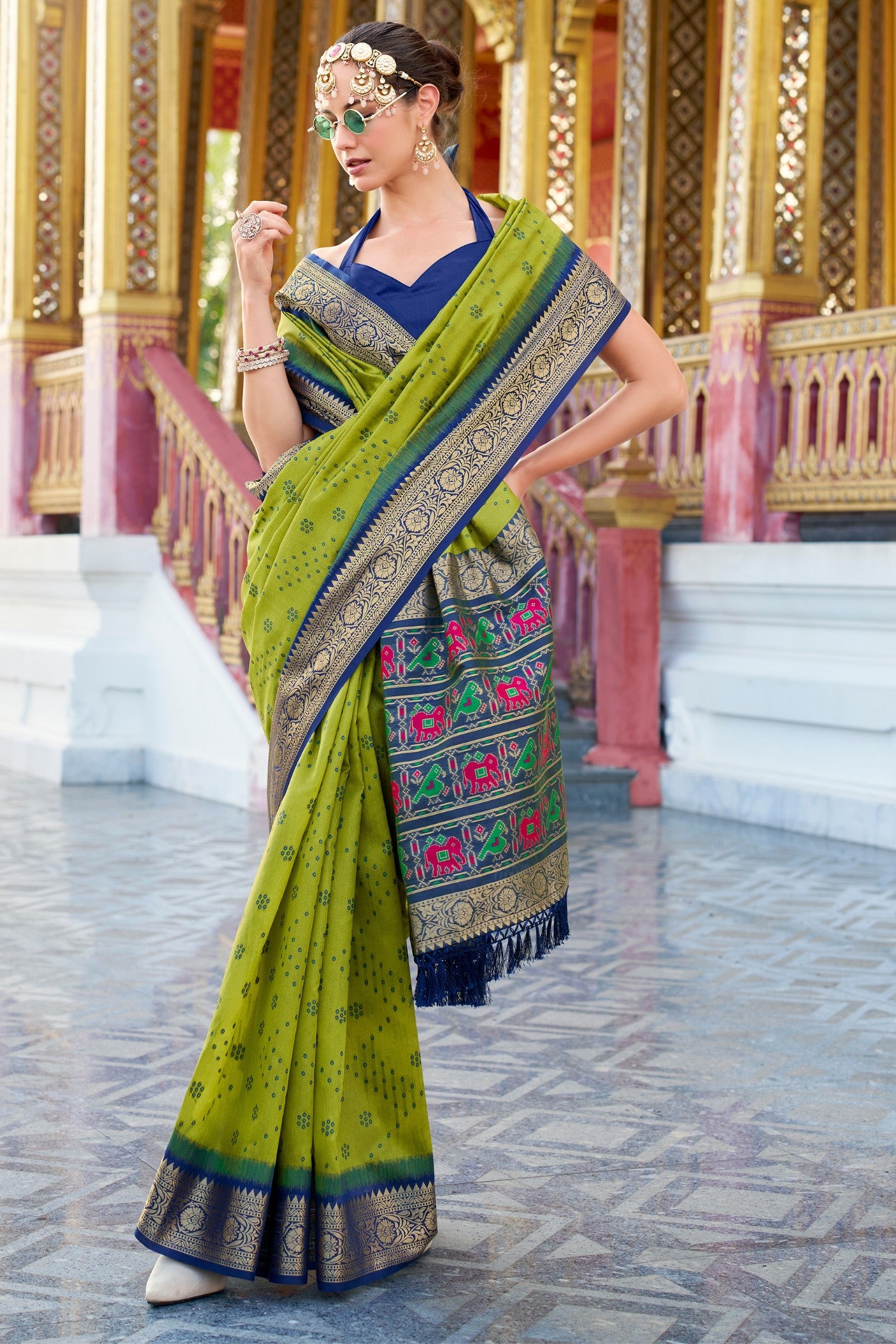 Buy MySilkLove Lemon Ginger Green Woven Tussar Silk Saree Online