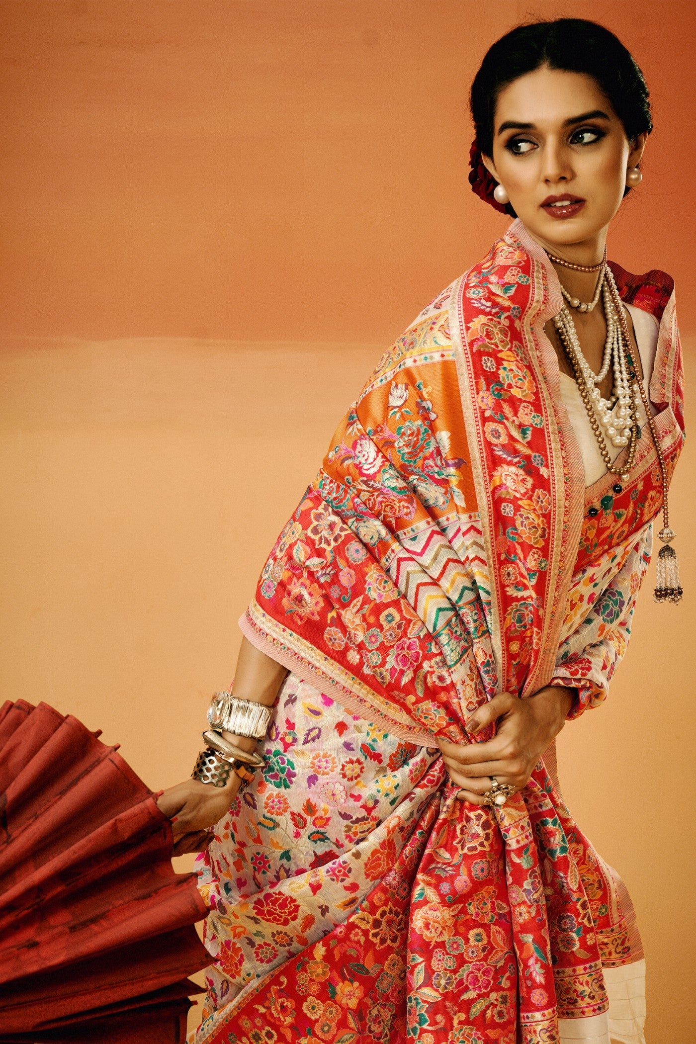 MySilkLove Heather Peach Kashmiri Handloom Jamewar Saree