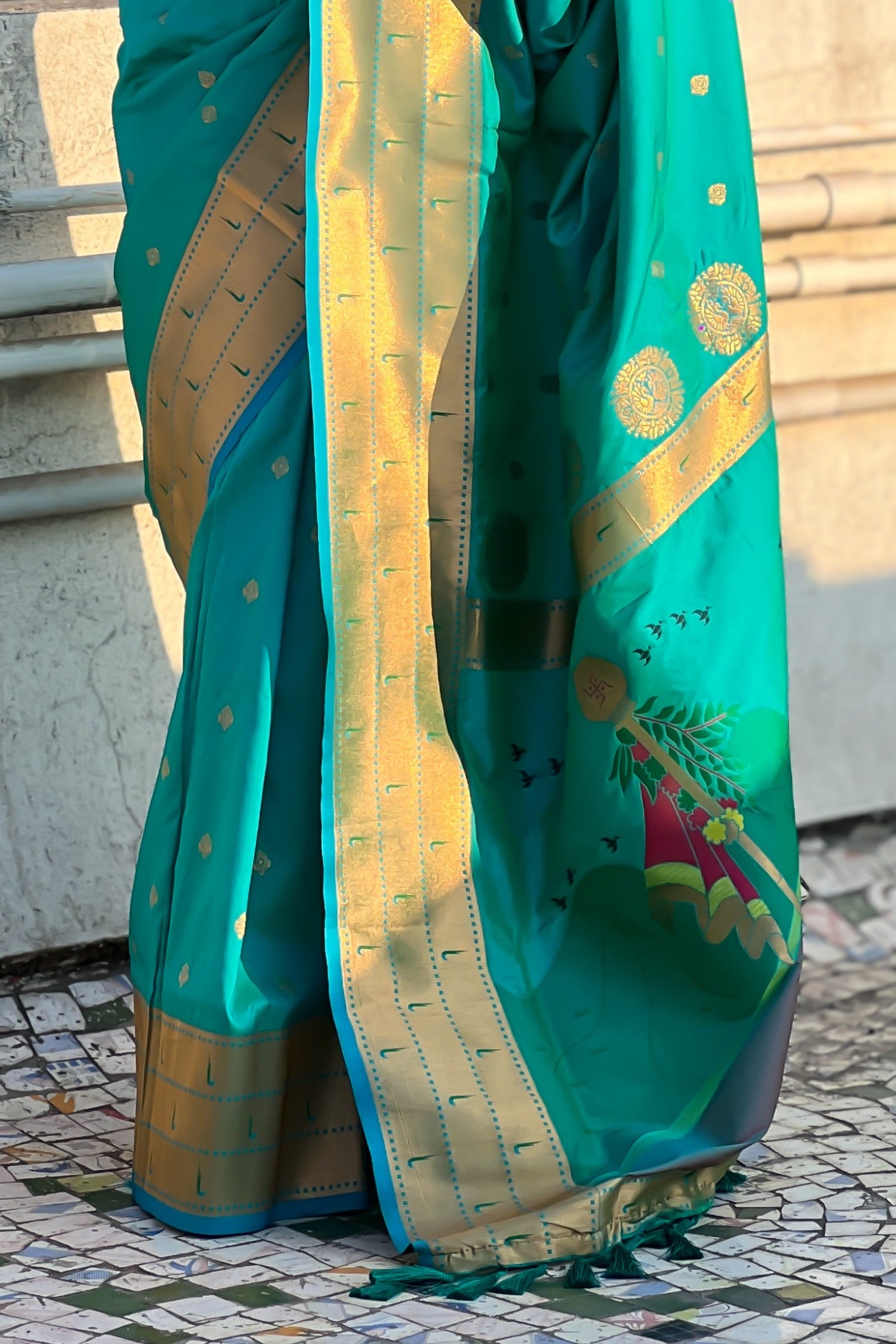 Buy MySilkLove Blue Stone Woven Paithani Saree Online