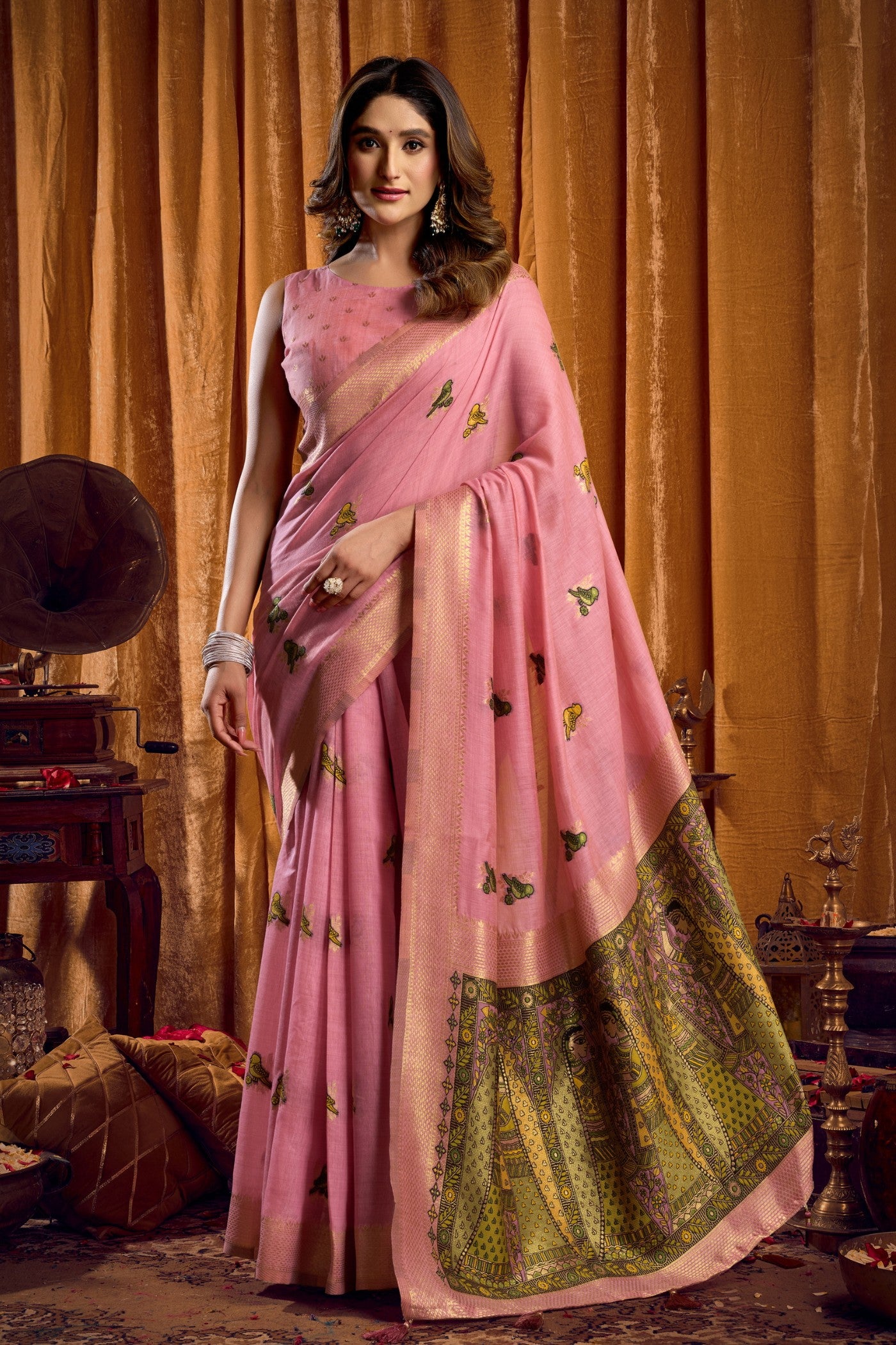 Buy MySilkLove Coral Pink Woven Cotton Saree Online