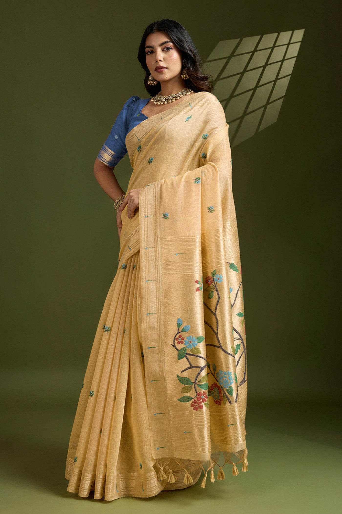 Buy MySilkLove Mellow Yellow Woven Muga Cotton Paithani Saree Online