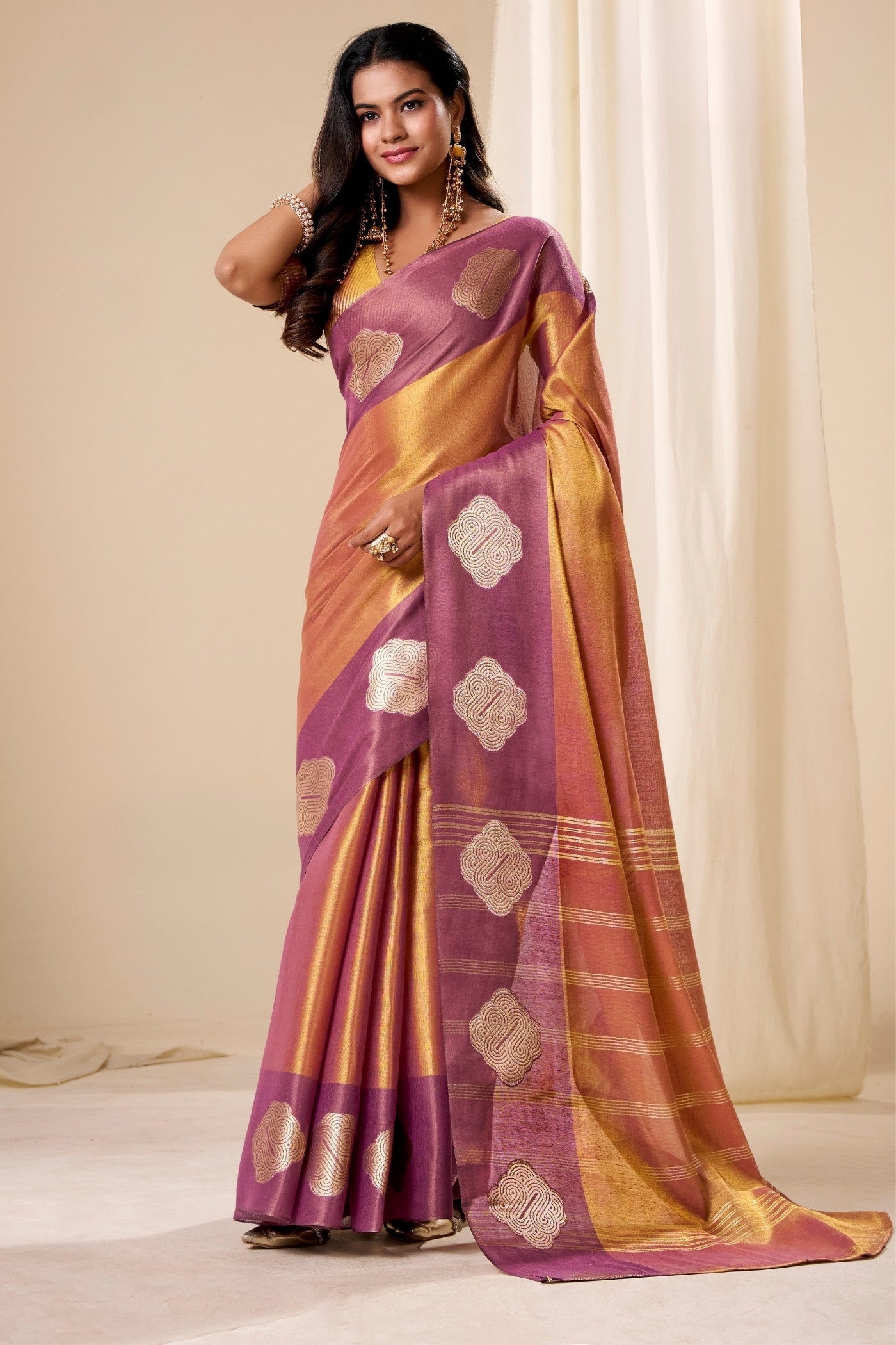 Buy MySilkLove Metallic Orange Handloom Tissue Saree Online