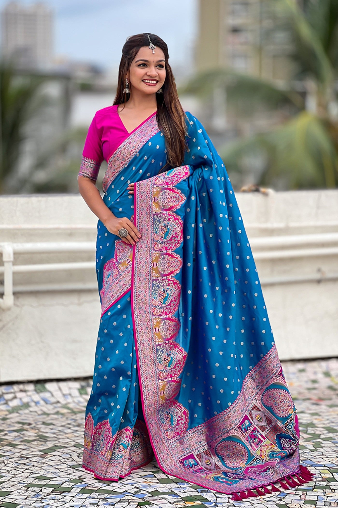 MySilkLove Tiffany Blue Woven Banarasi Saree