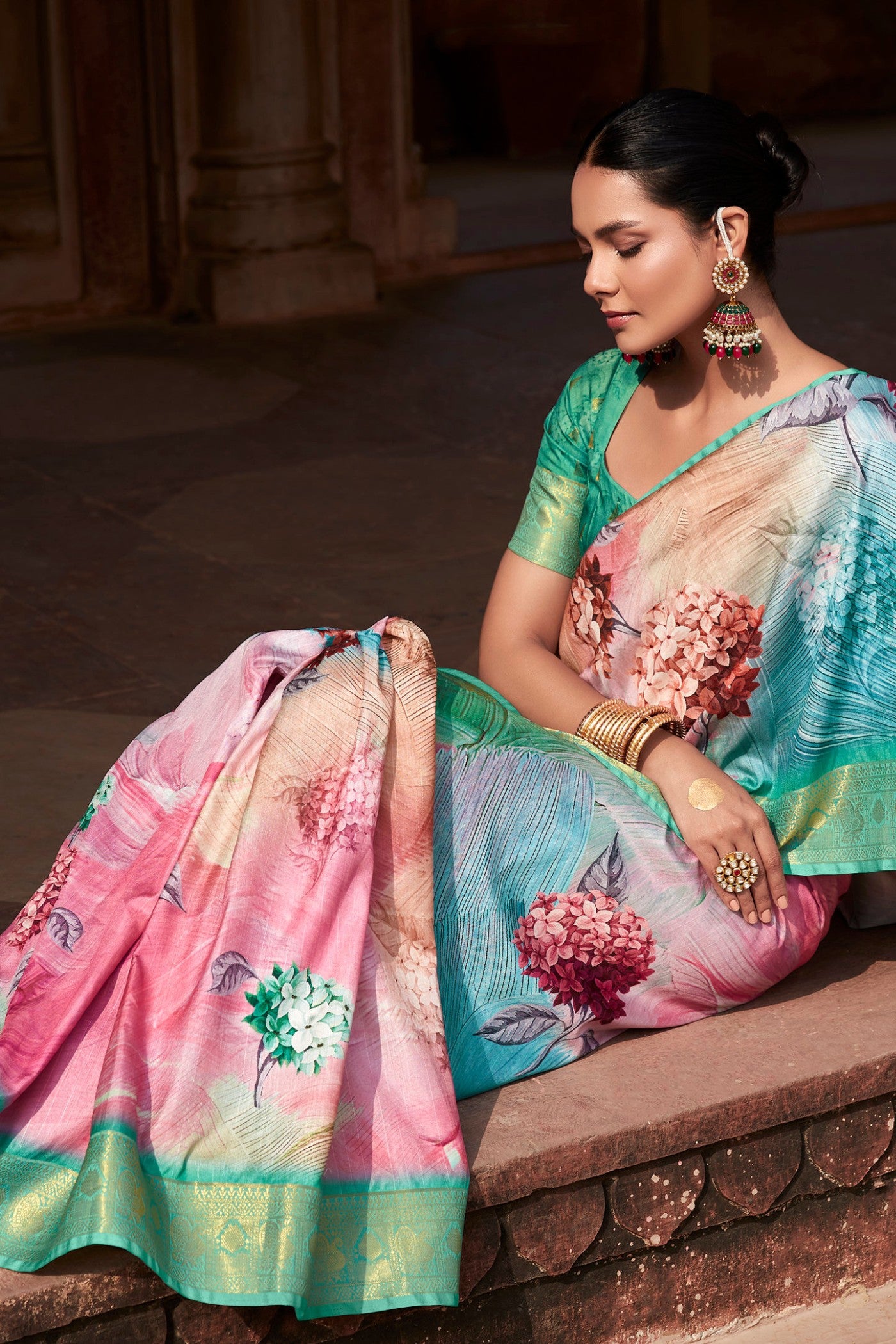 Buy MySilkLove Lotus Pink and Green Banarasi Handloom Saree Online