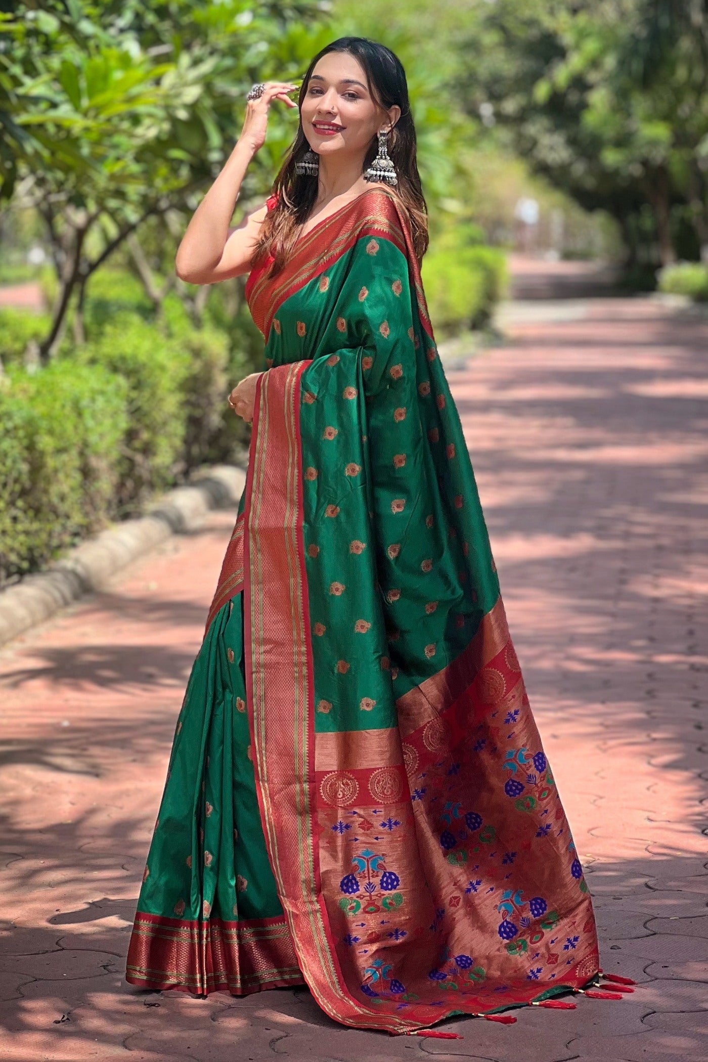 Buy MySilkLove Rain Forest Green Woven Paithani Saree Online