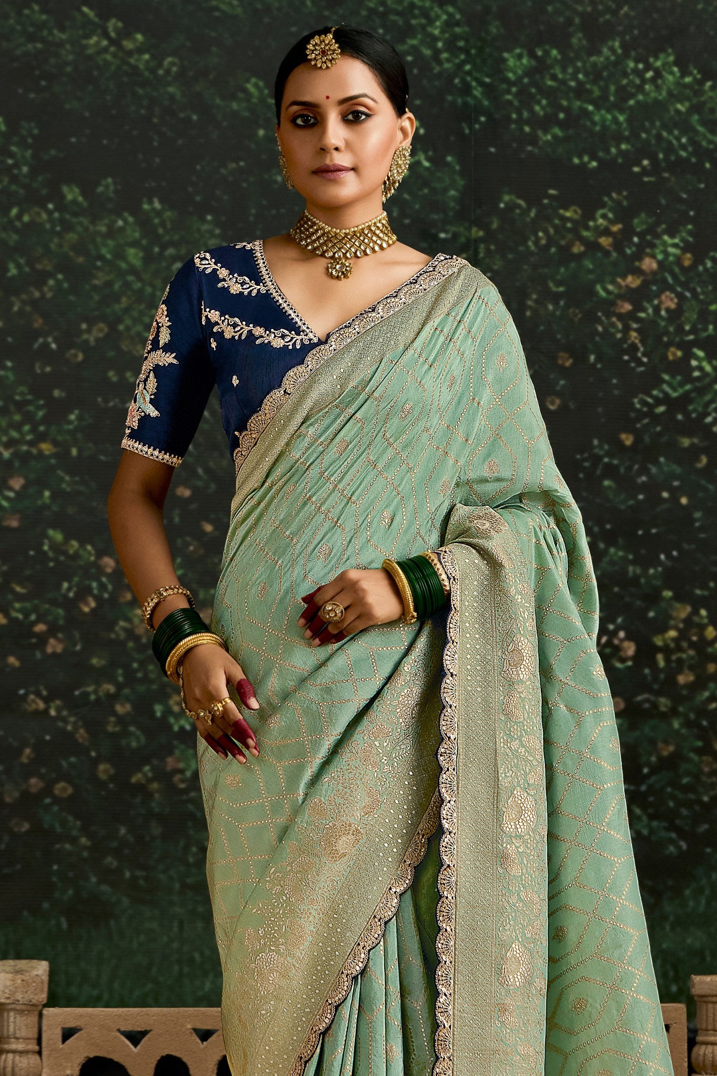 Buy MySilkLove Pisatchio Green Designer Banarasi Saree Online