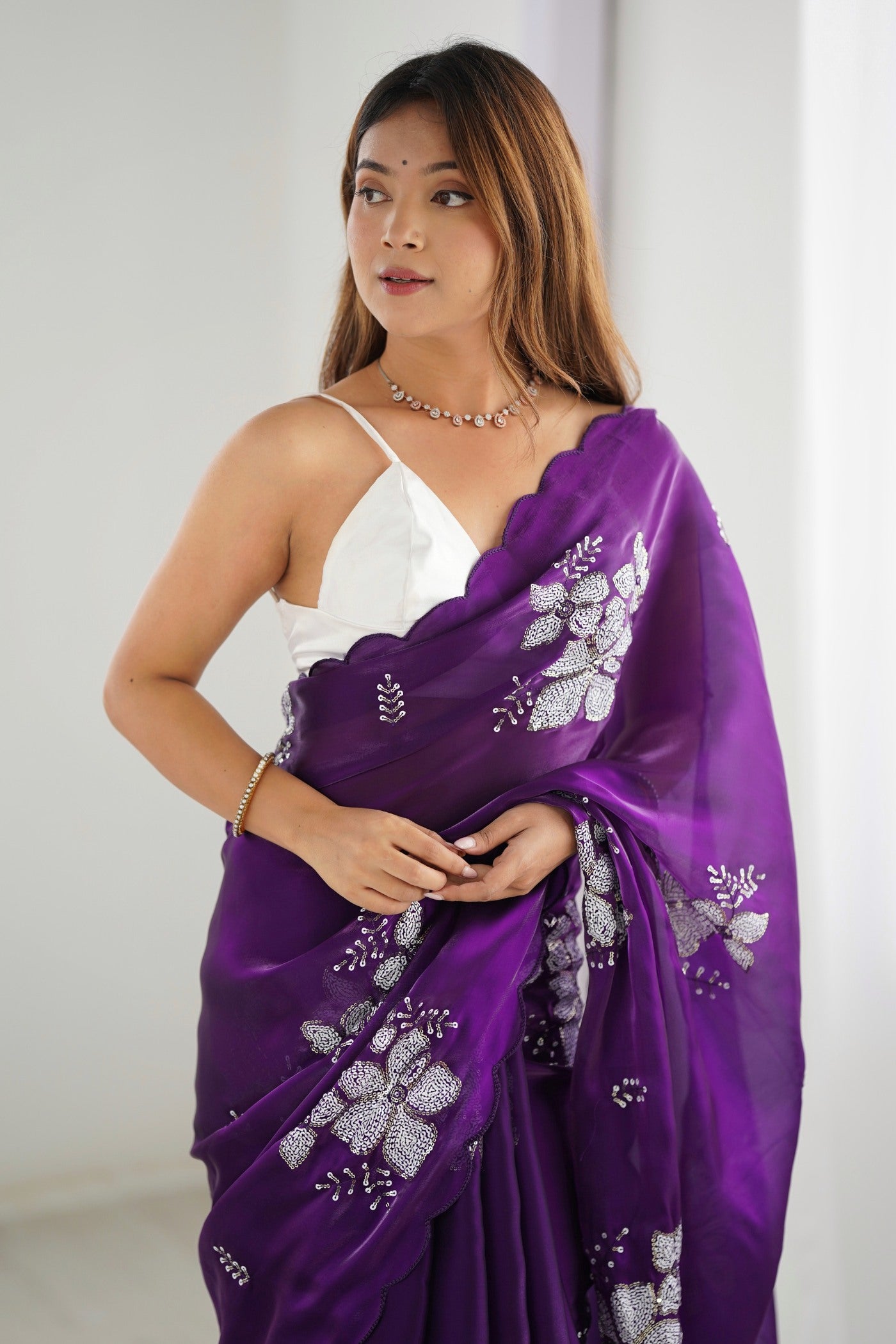 Buy MySilkLove Dew Berry Purple Floral Partywear Saree Online