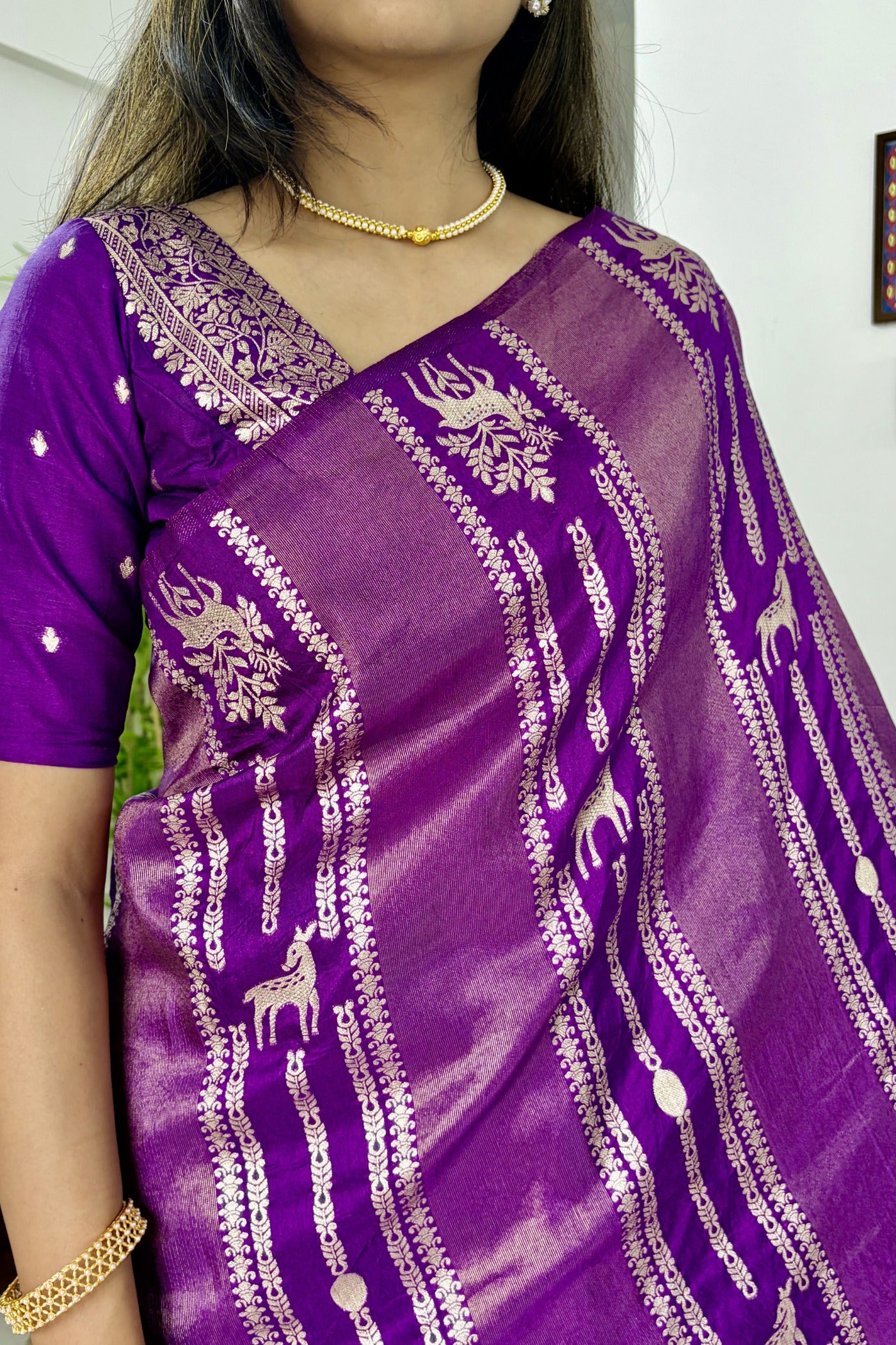 Buy MySilkLove Royal Purple Peacock Kalamkari Cotton Silk Saree Online