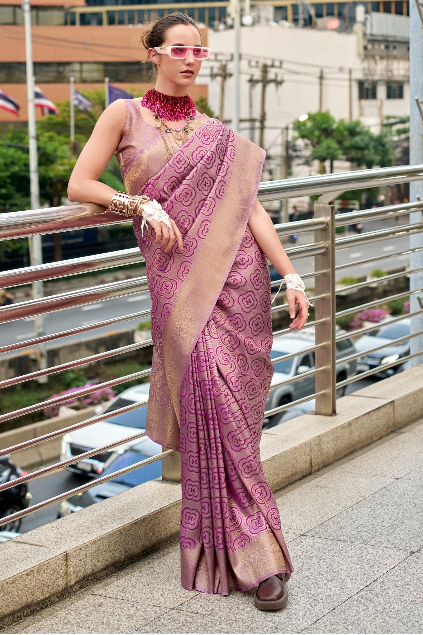 Buy MySilkLove Old Rose Purple Handloom Kanjivaram Saree Online