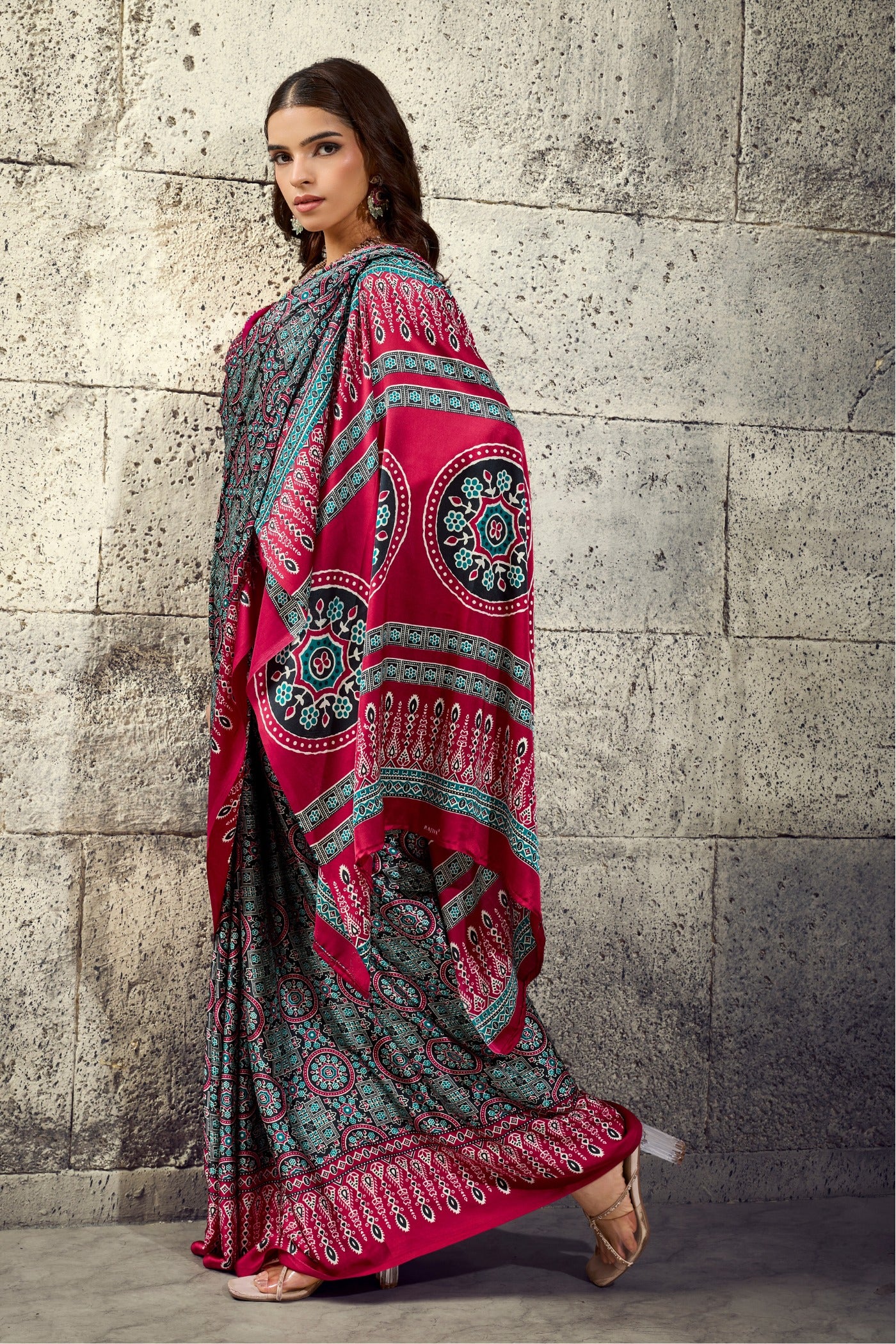 Buy MySilkLove Navy Blue and Maroon Modal Ajrakh Satin Printed Silk Saree Online