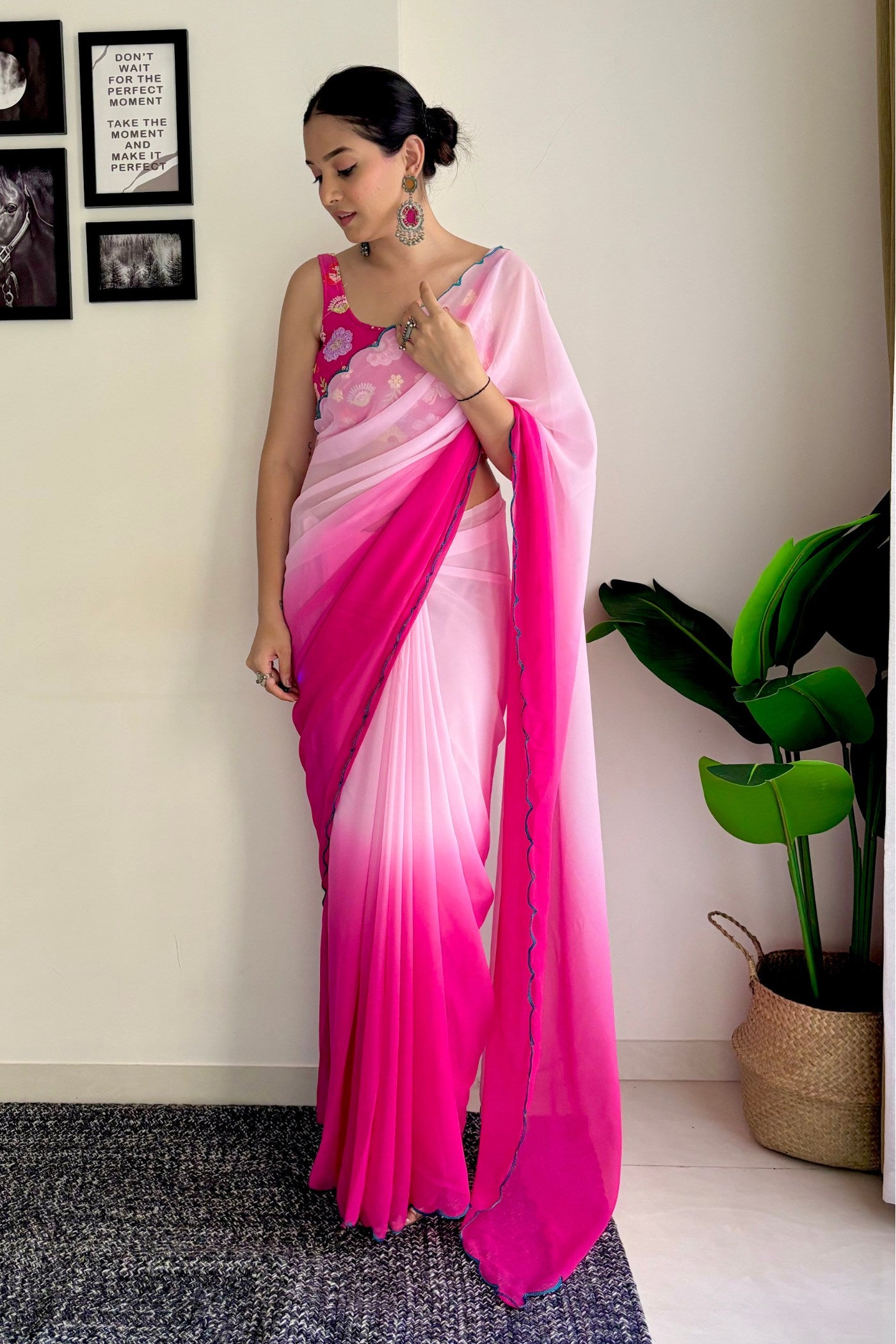 Buy MySilkLove Lipstick Pink Georgette Saree Online