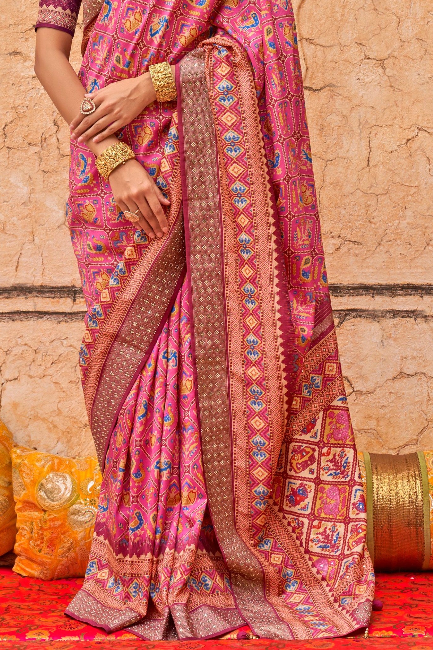 Buy MySilkLove Lotus Pink Printed Patola Saree Online