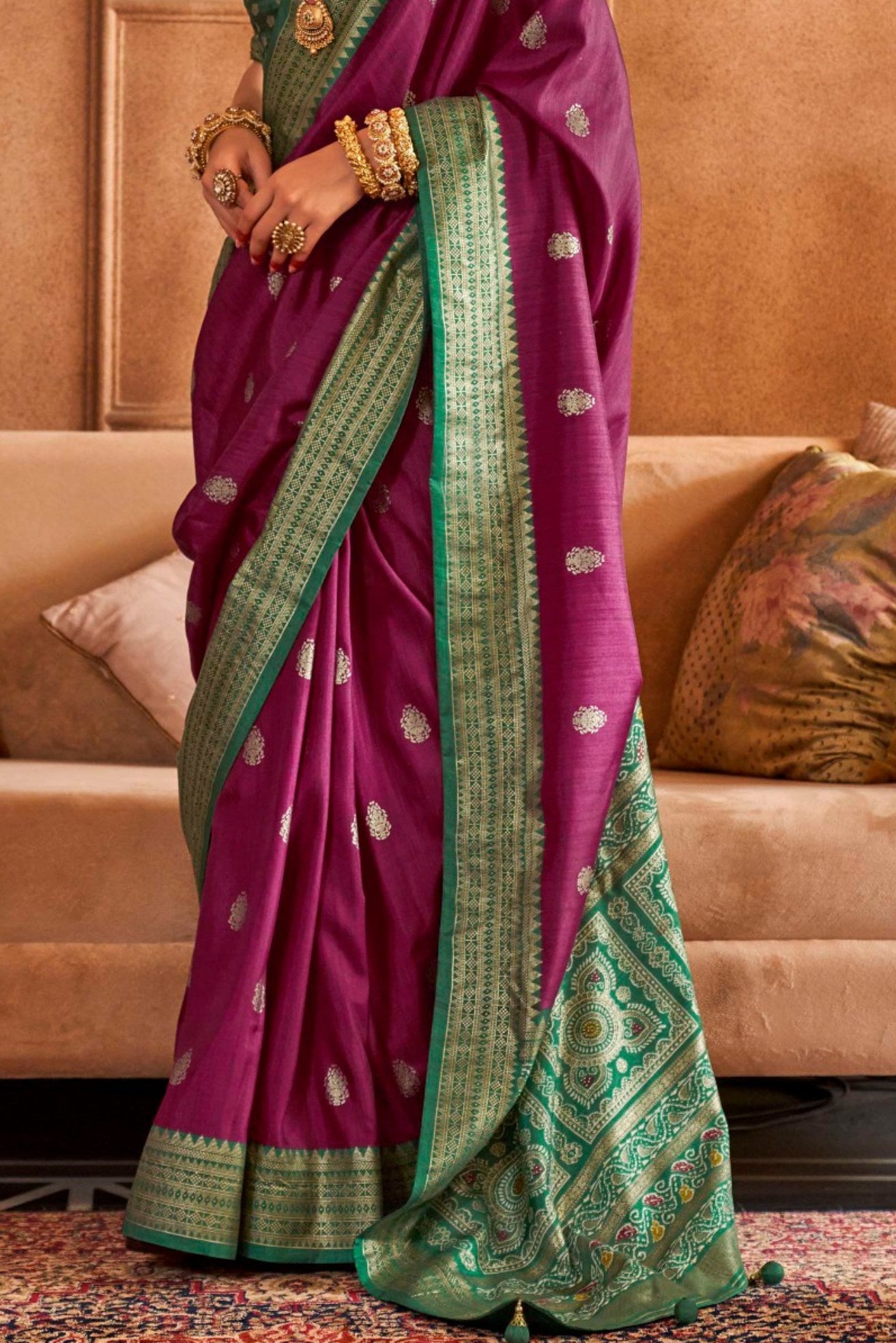 Buy MySilkLove Plum Purple Printed Patola Saree Online