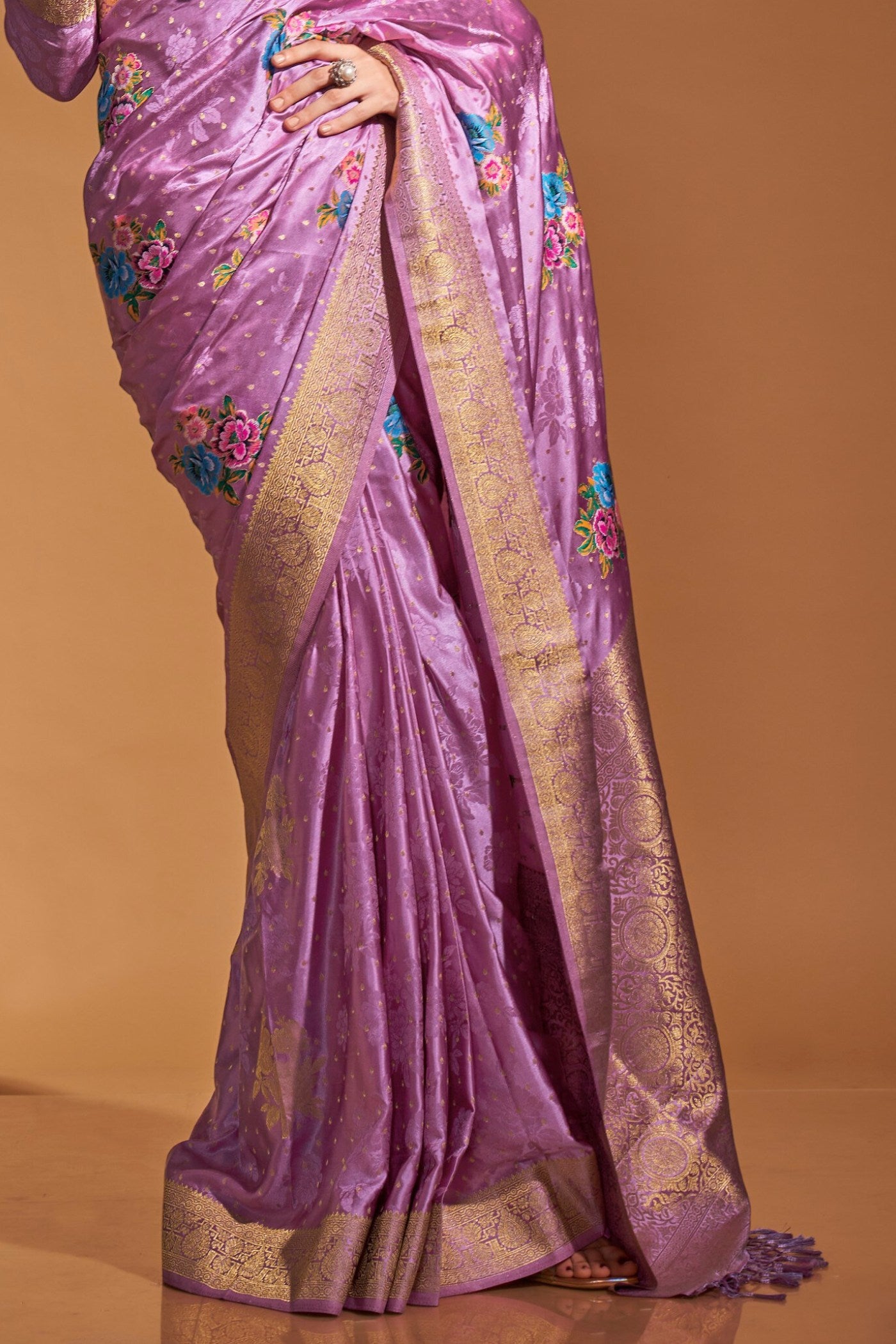 Buy MySilkLove Pearly Purple Handloom Satin Silk Saree Online