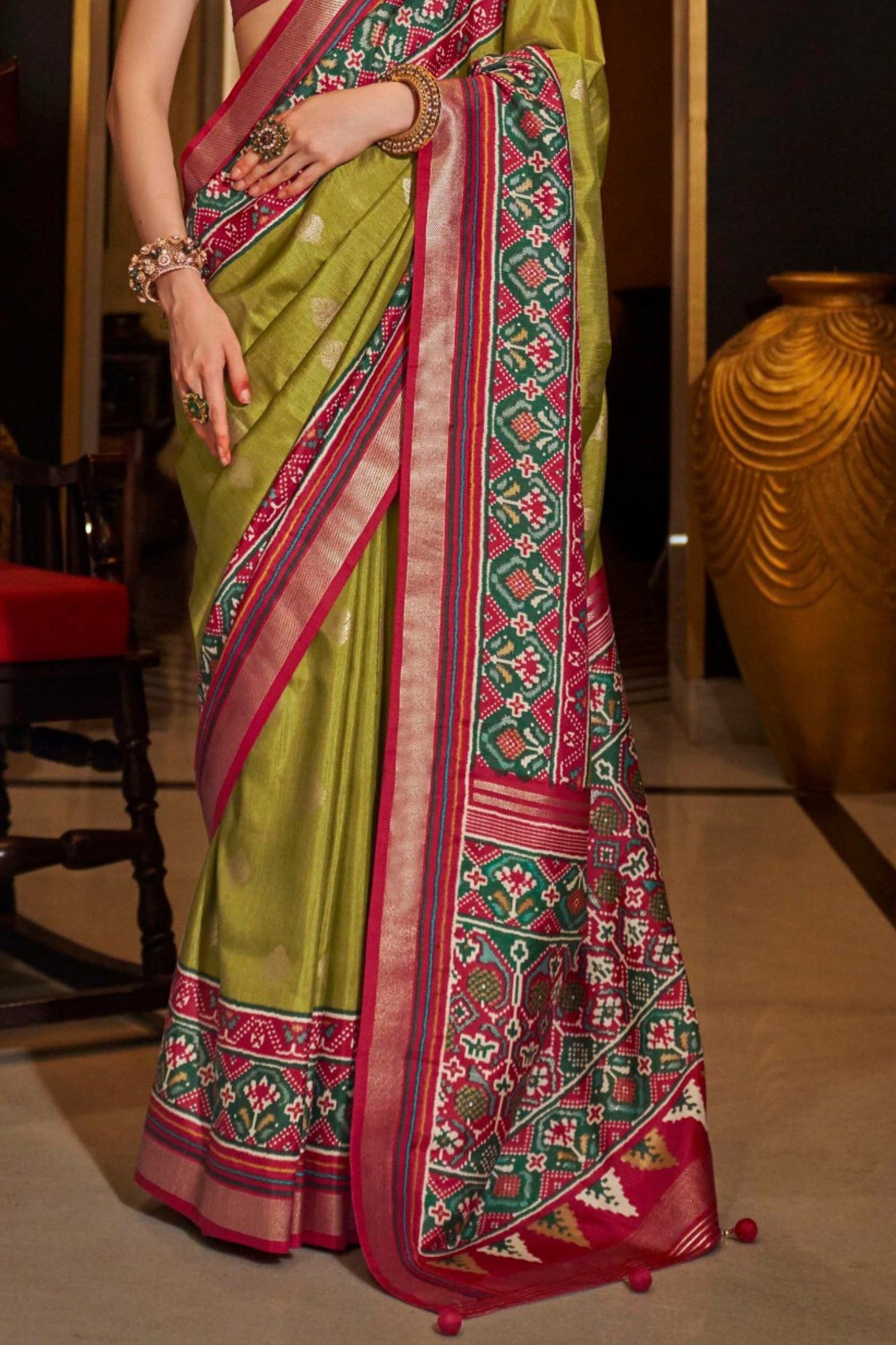 Buy MySilkLove Metallic Sunburst Green Printed Patola Saree Online