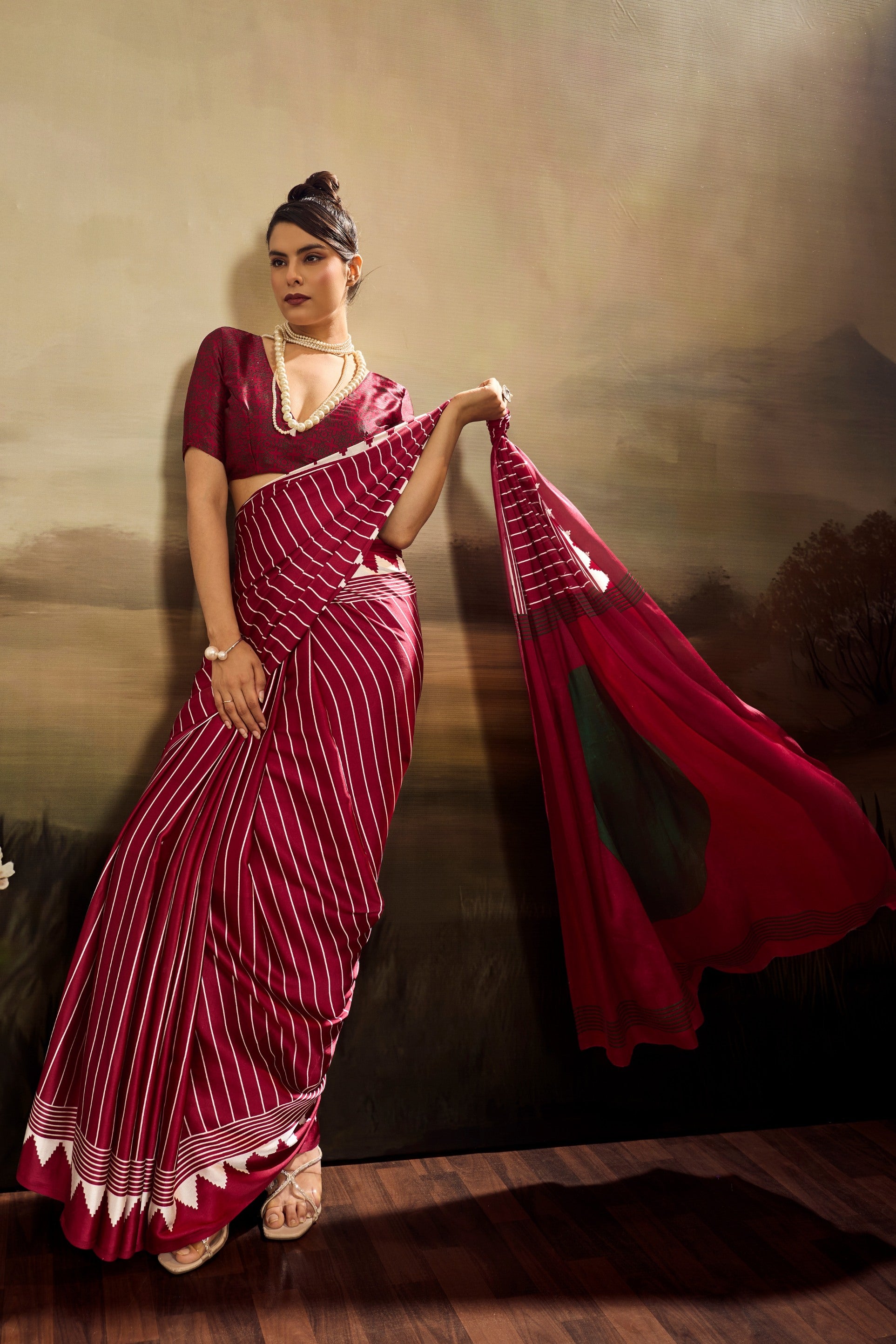 Buy MySilkLove Falun Red Ajrakh Printed Satin Crepe Silk Saree Online