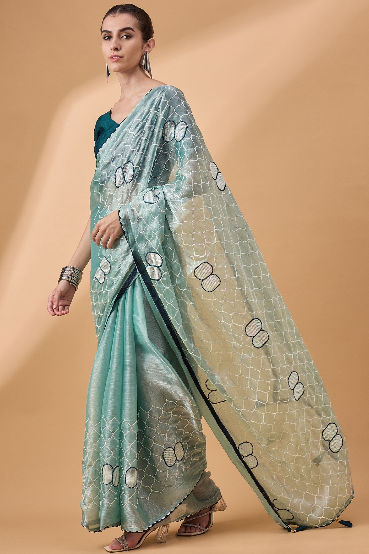 MySilkLove Cutty Sark Green Organza Partywear Saree