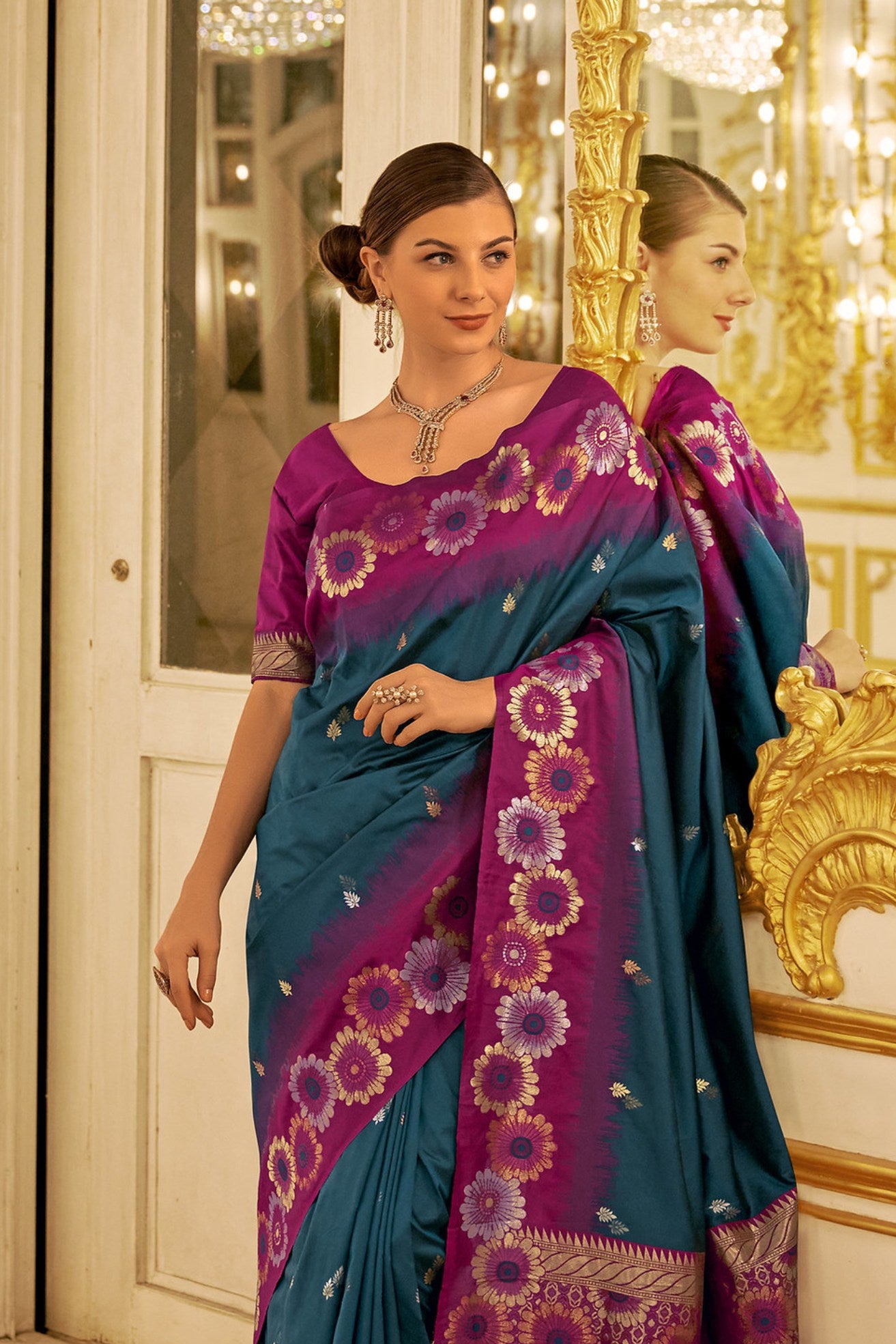 Buy MySilkLove Plantation Blue and Purple Woven Banarasi Saree Online