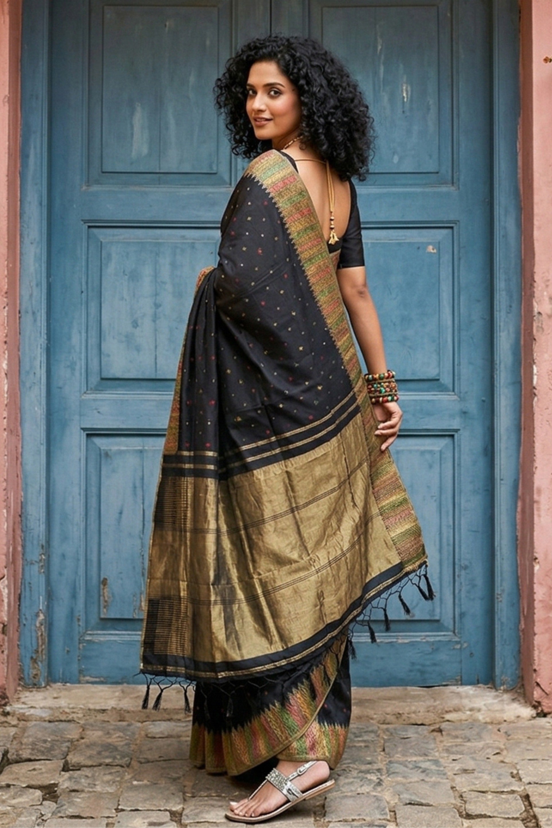Buy MySilkLove Matte Black Woven Banarasi Silk Saree Online