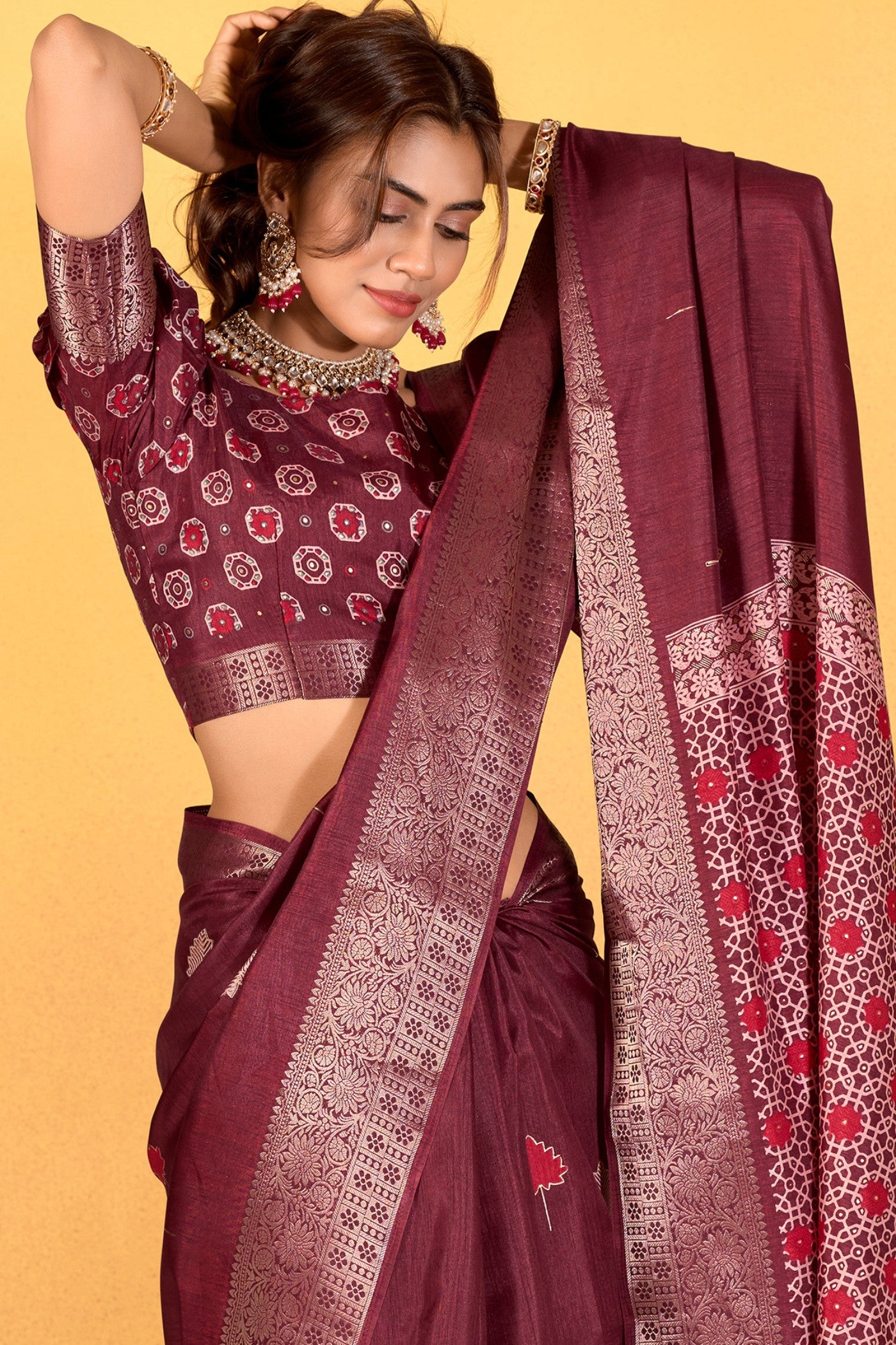 Buy MySilkLove Glossy Maroon Woven Dola Silk Saree Online