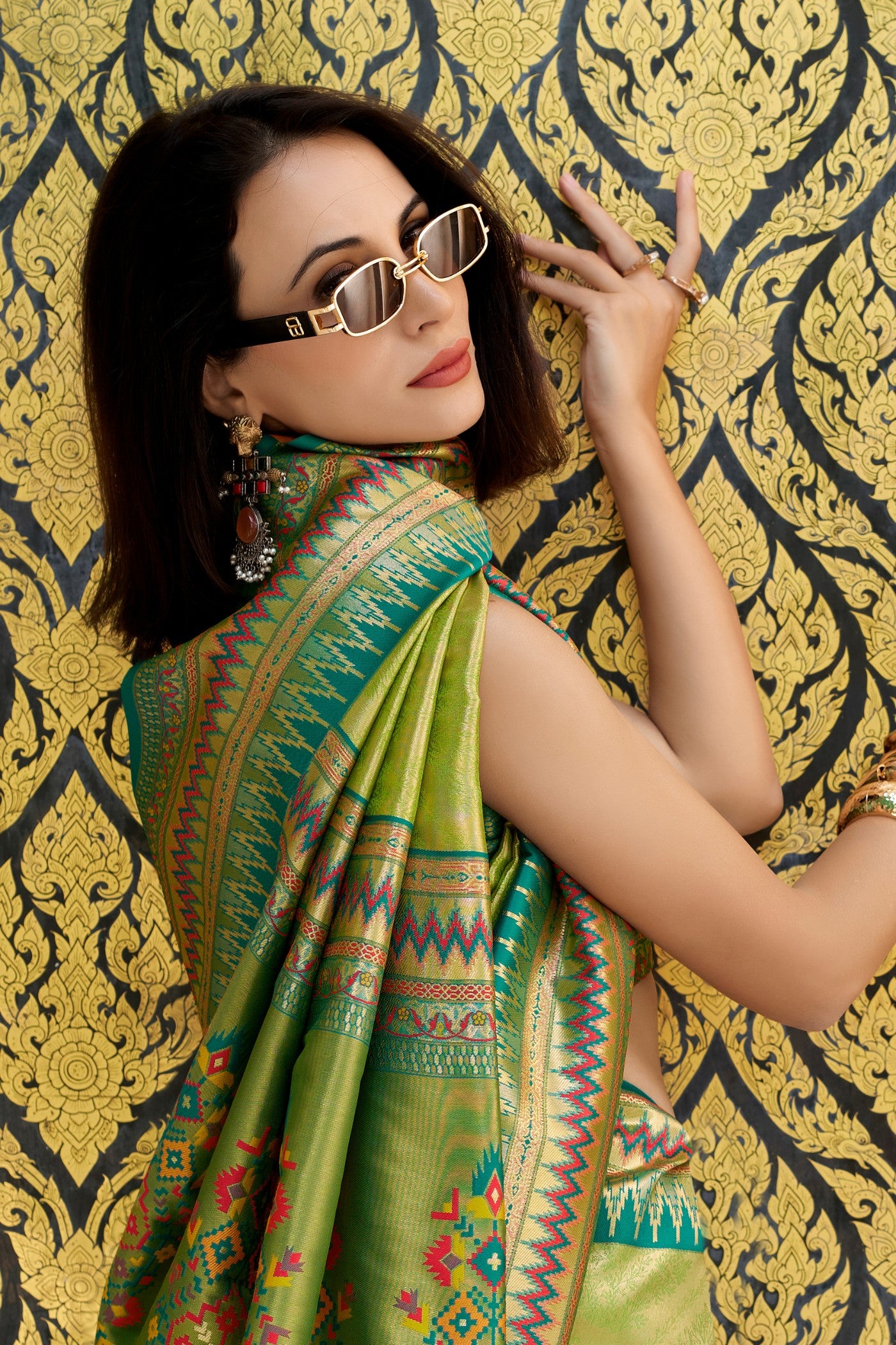 Buy MySilkLove Verdun Green Tissue Handloom Saree Online