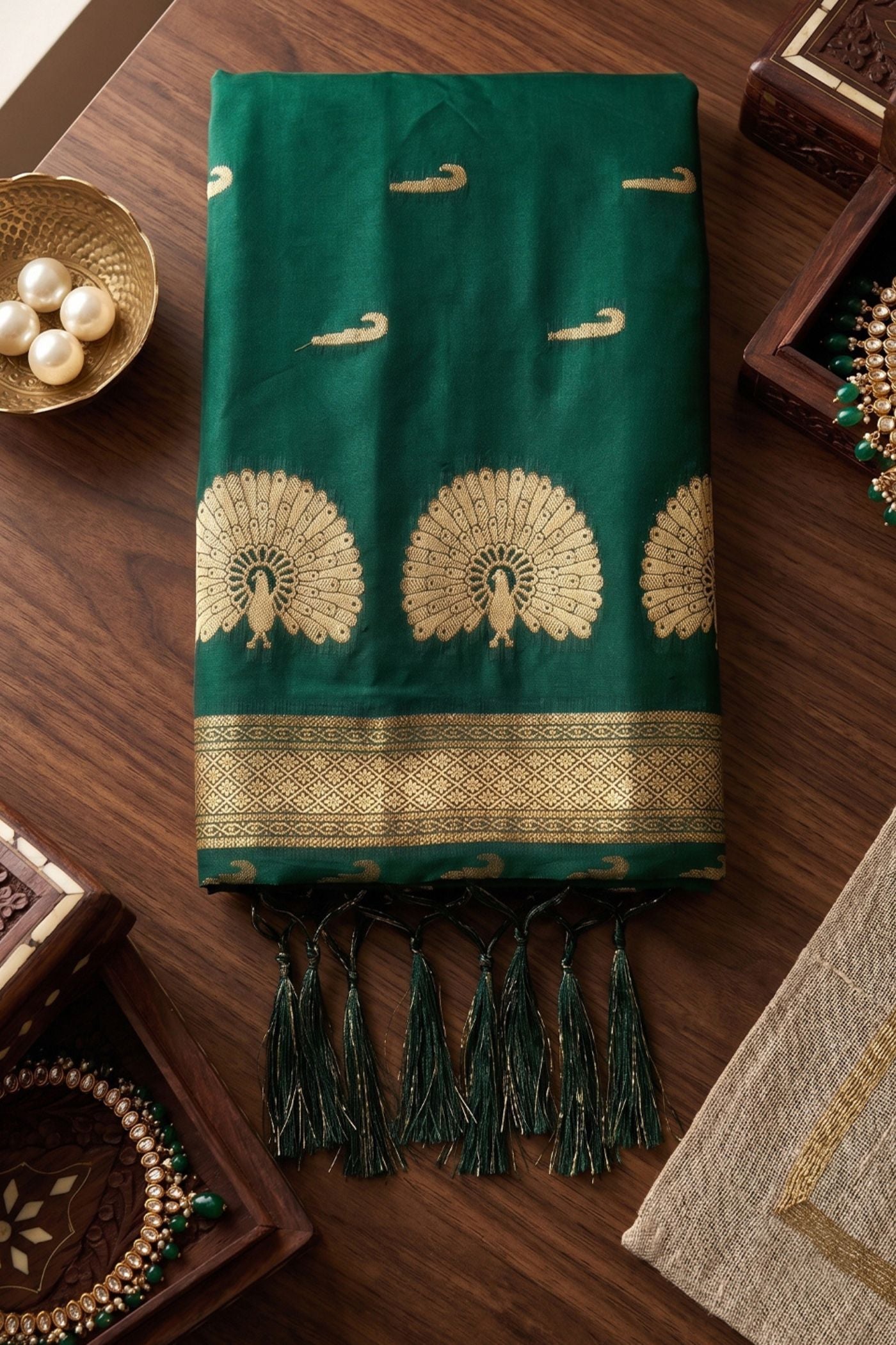 Buy MySilkLove Leaf Green Banarasi Woven Soft Silk Saree Online