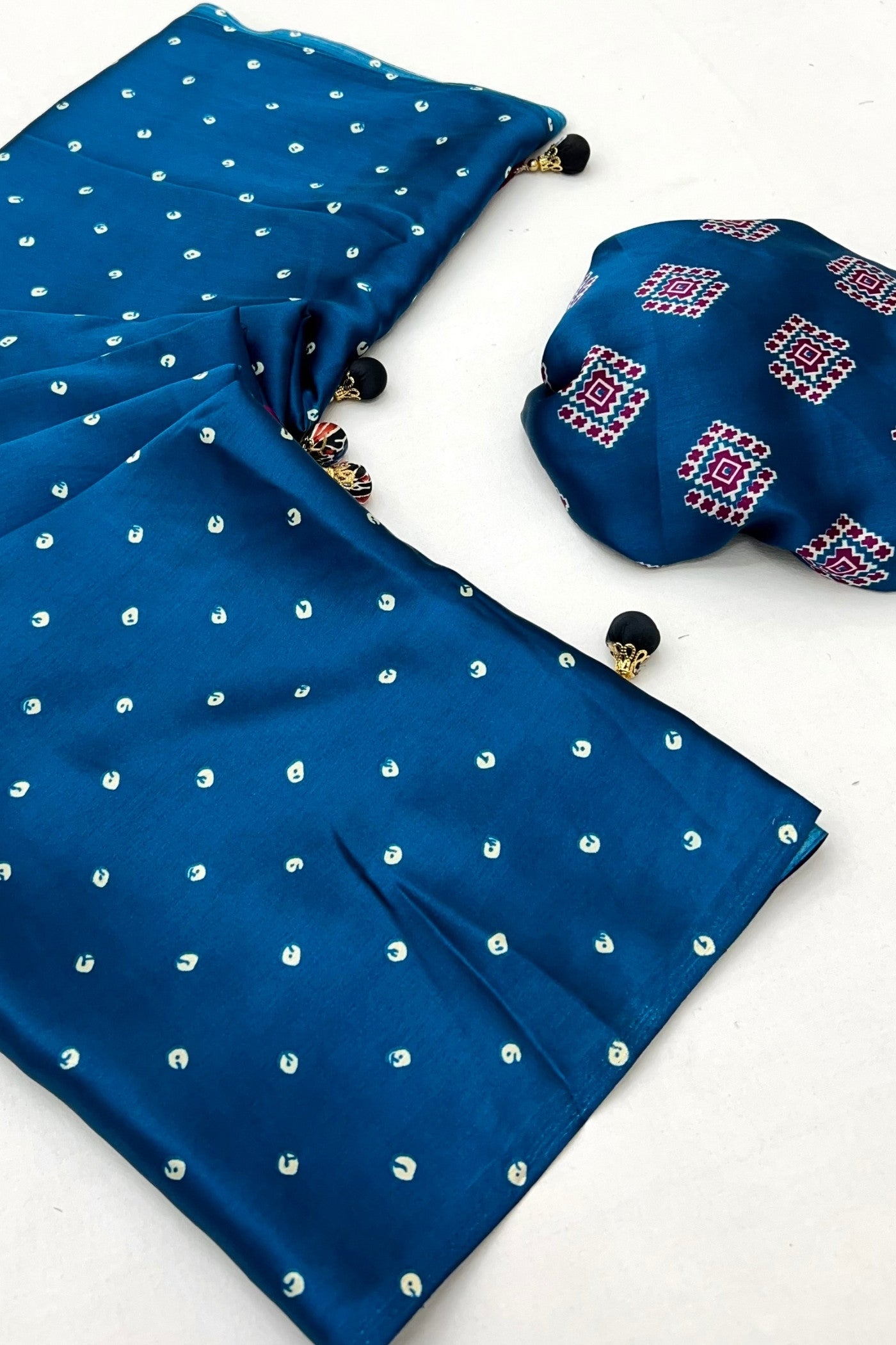 Buy MySilkLove Savoy Blue Ajrakh Printed Satin Crepe Silk Saree Online