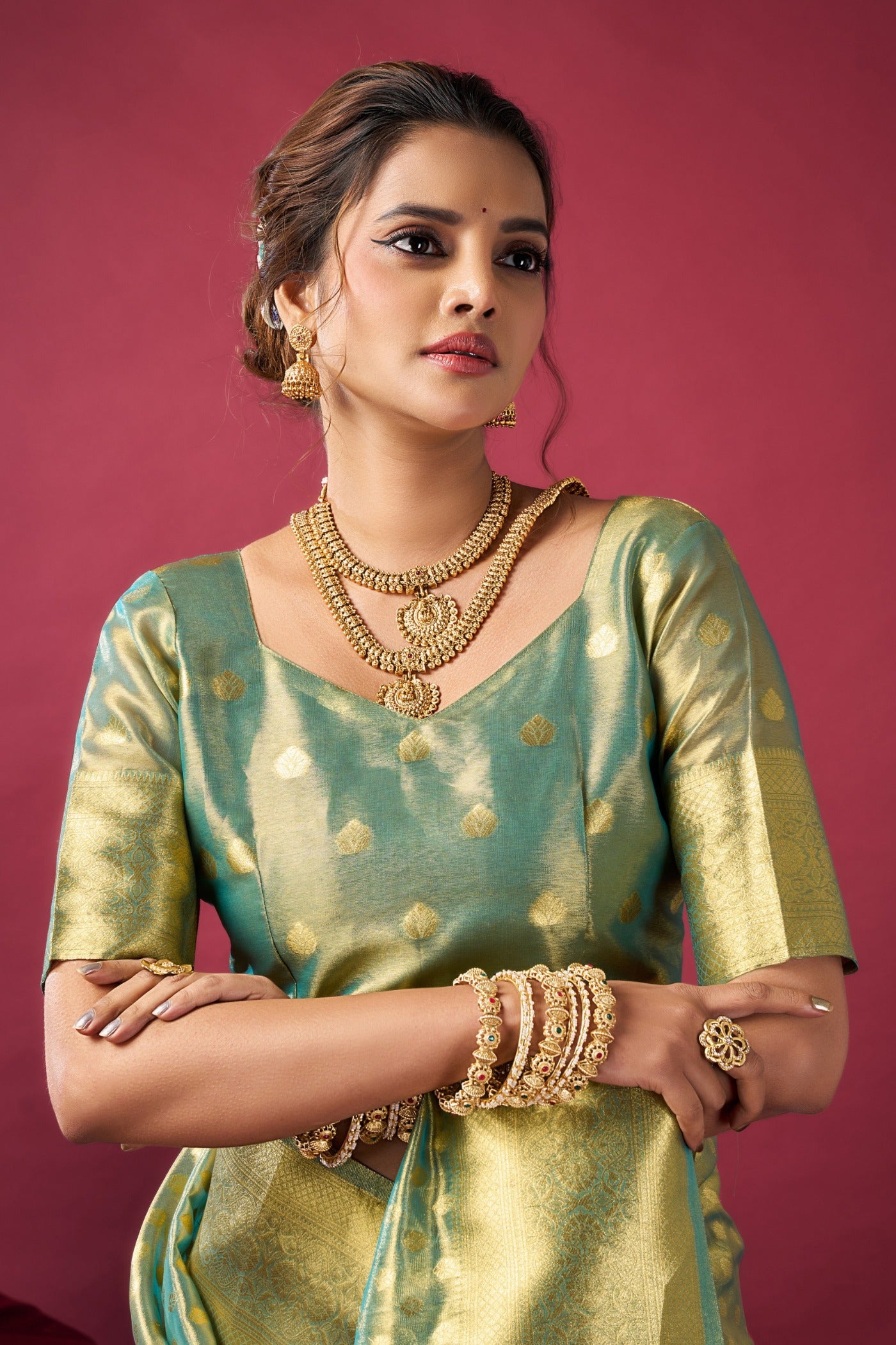 Buy MySilkLove Pine Green Handloom Tissue Silk Saree Online