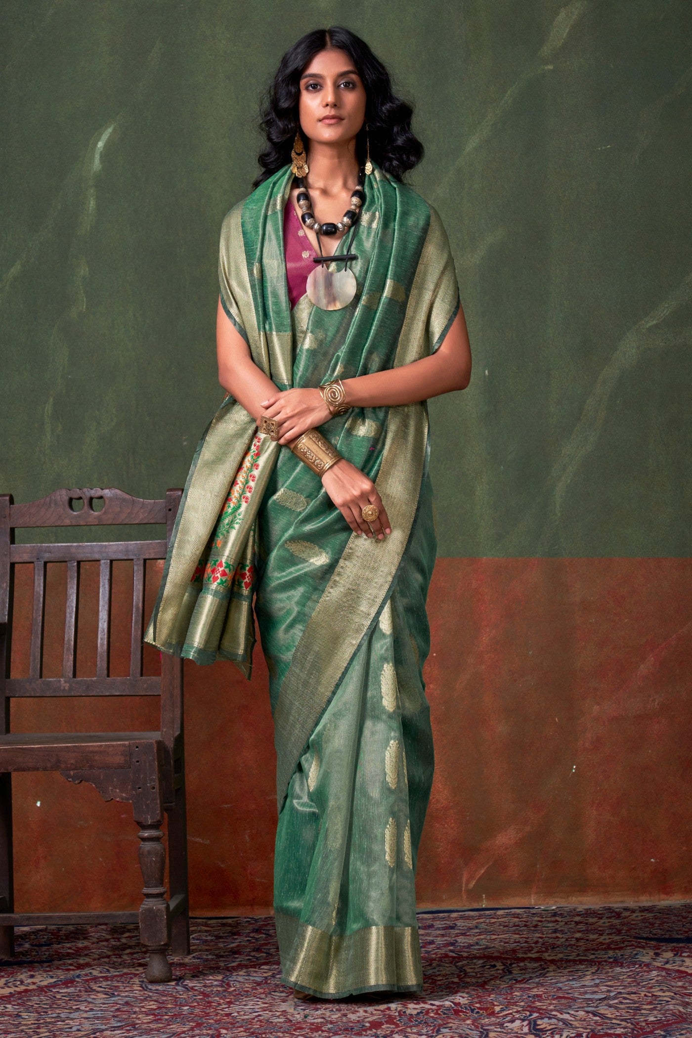 Buy MySilkLove Viridian Green Banarasi Handloom Saree Online