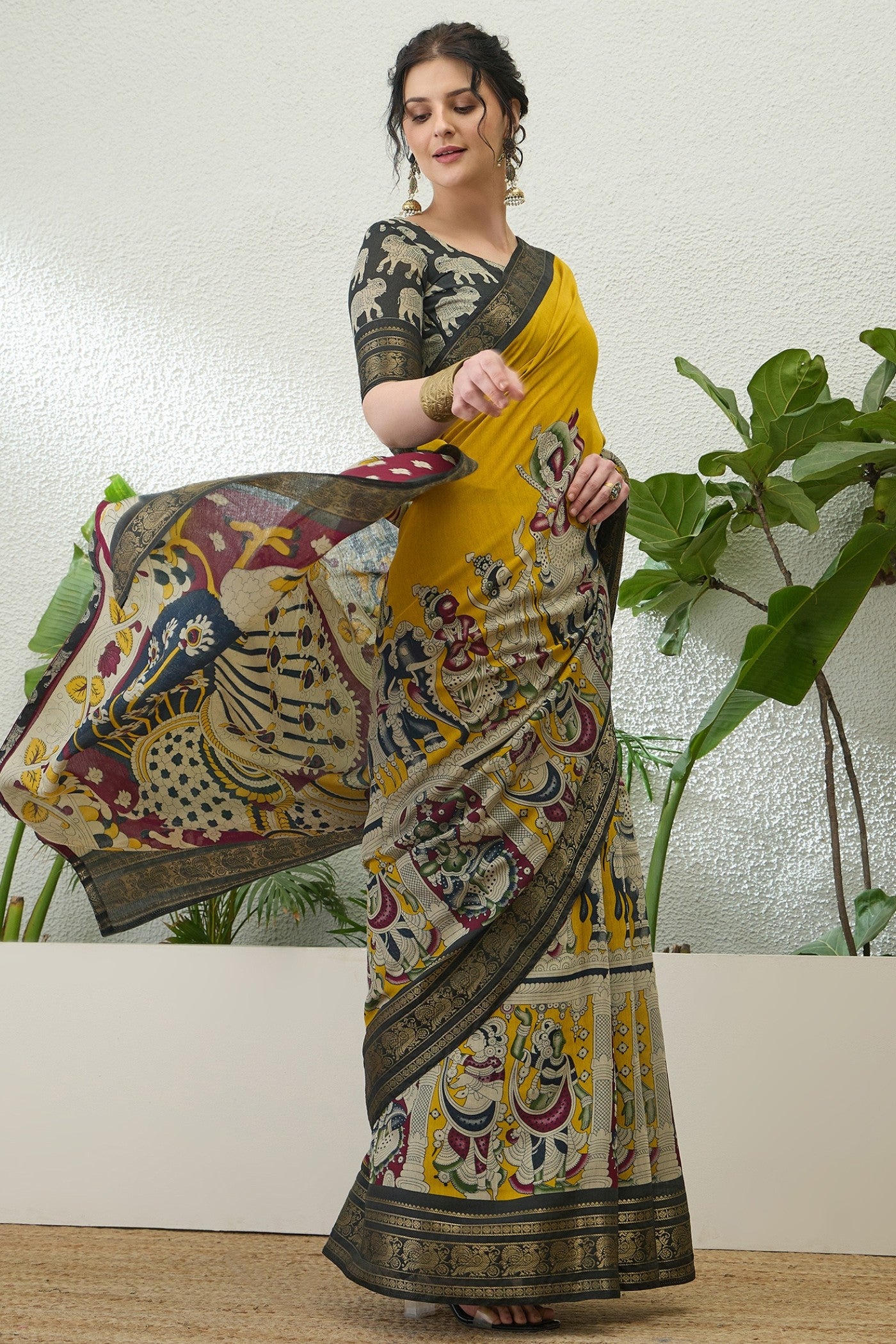 Buy MySilkLove Ronchi Yellow Printed Cotton Saree Online