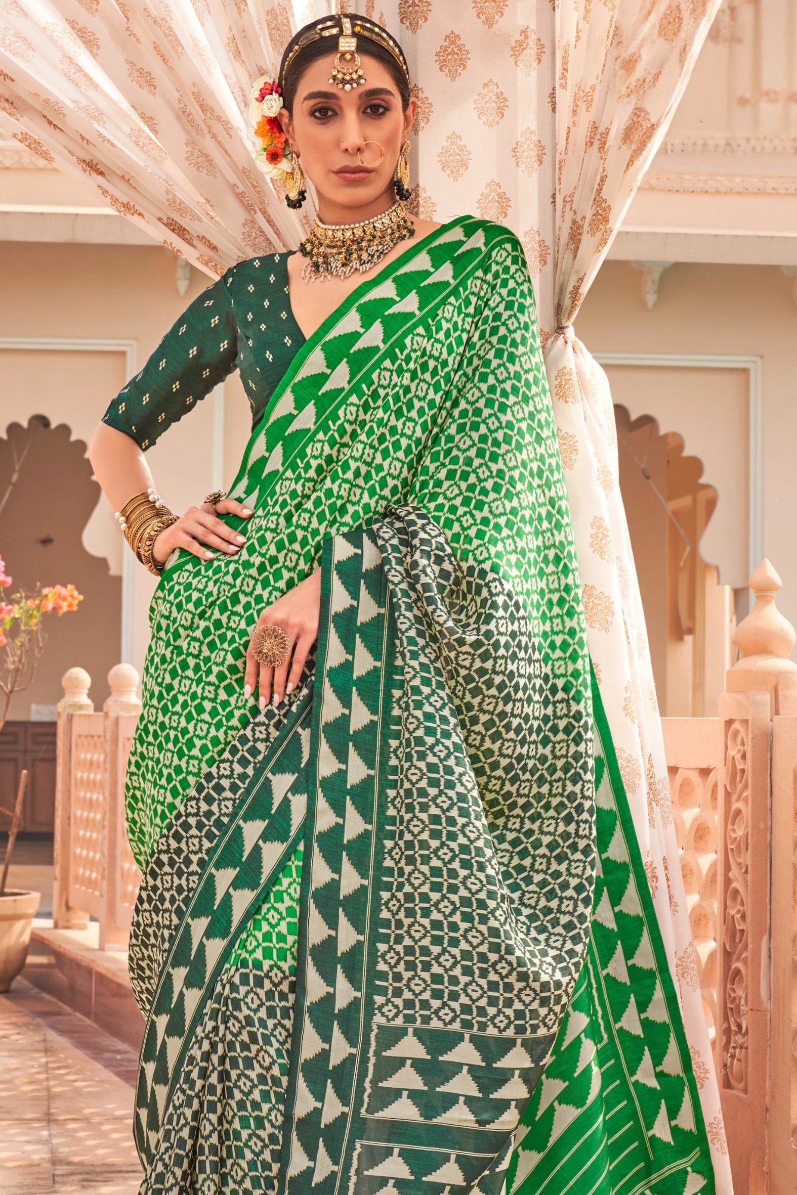 Buy MySilkLove Muted Green Printed Patola Saree Online