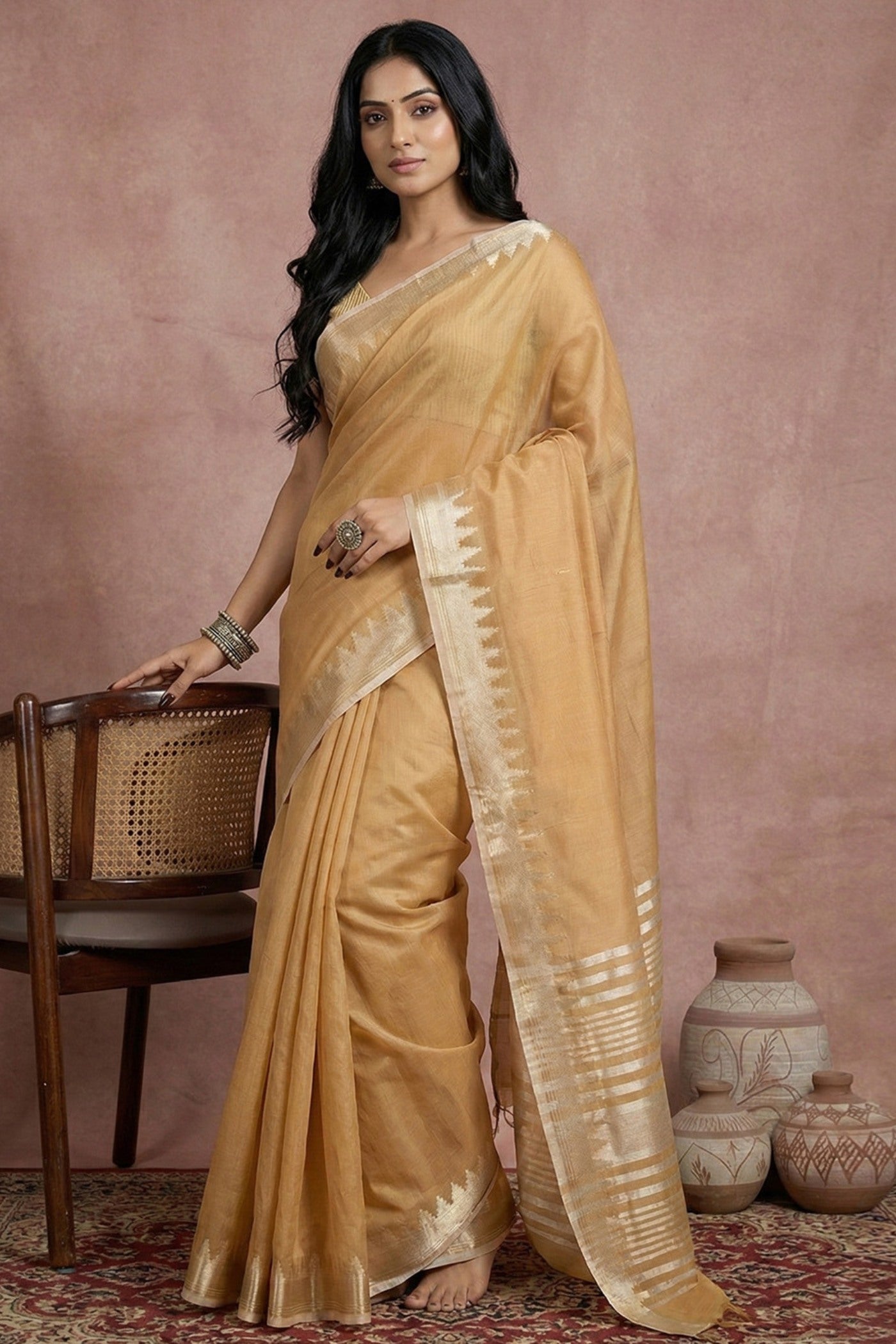 Buy MySilkLove Apricot Orange Woven Banarasi Soft Silk Saree Online