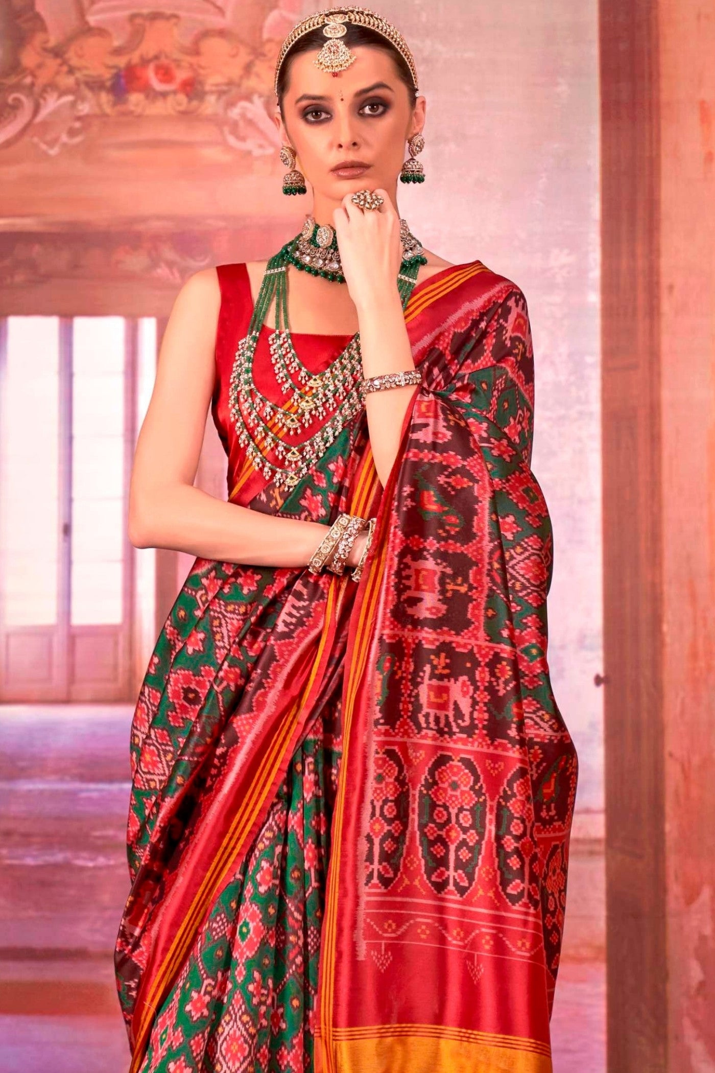 Buy MySilkLove Myrtle Green Printed Patola Saree Online