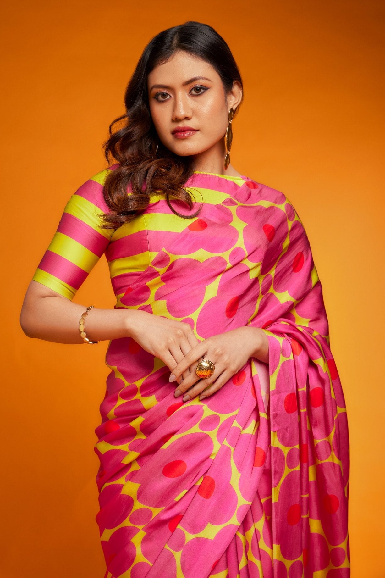 Buy MySilkLove Strawberry Pink Digital Printed Satin Silk Saree Online