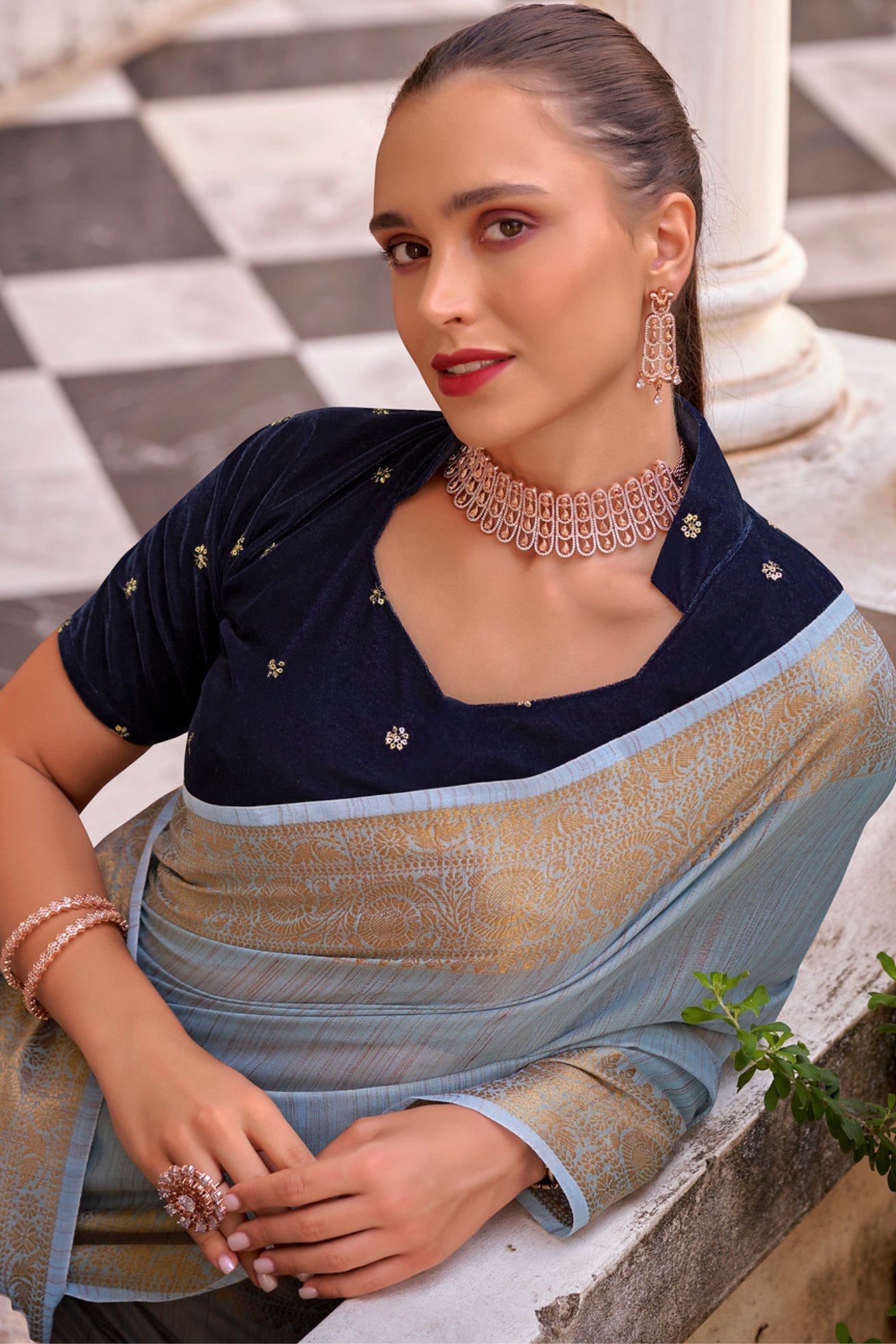 MySilkLove Pale Sky Blue Zari Woven Linen Saree