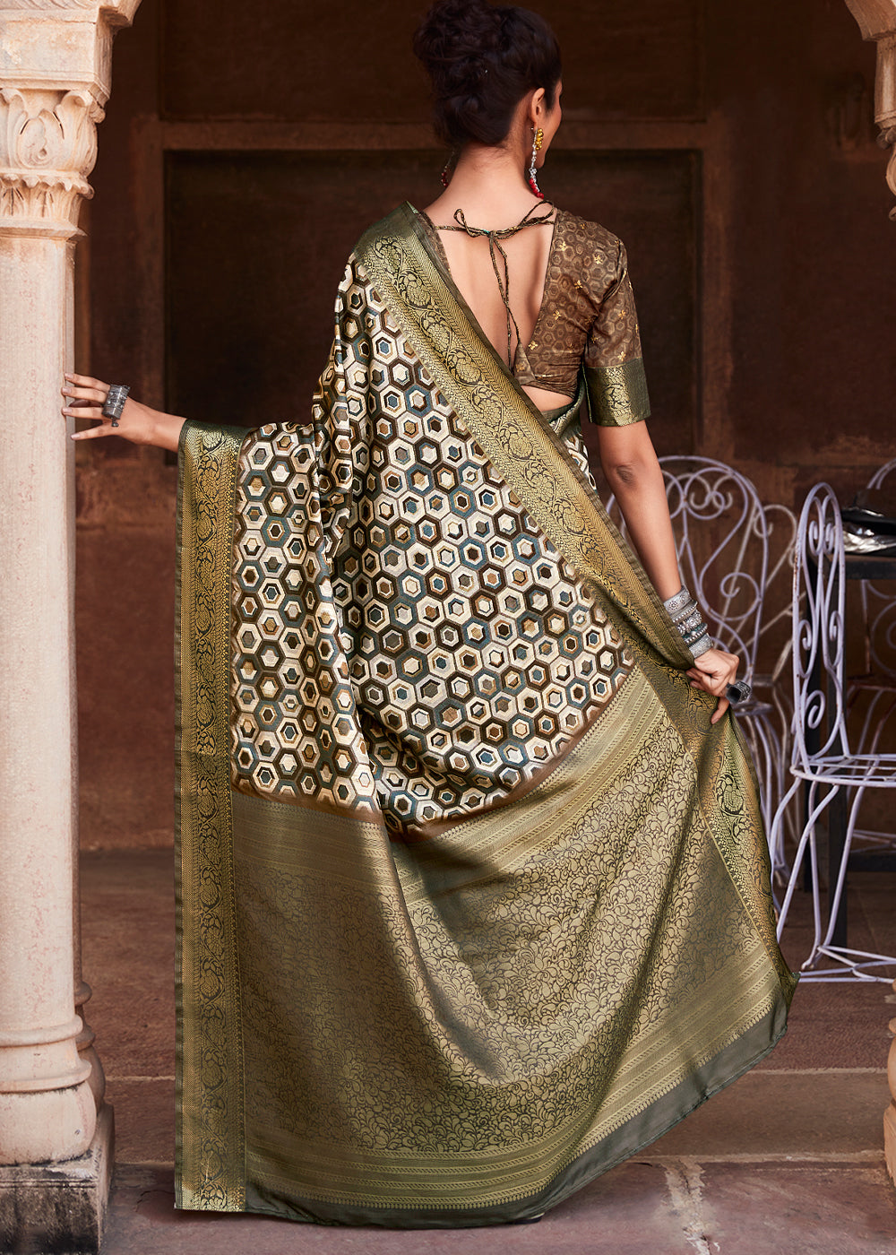 MySilkLove Barley Corn Green Handloom Banarasi Silk Saree