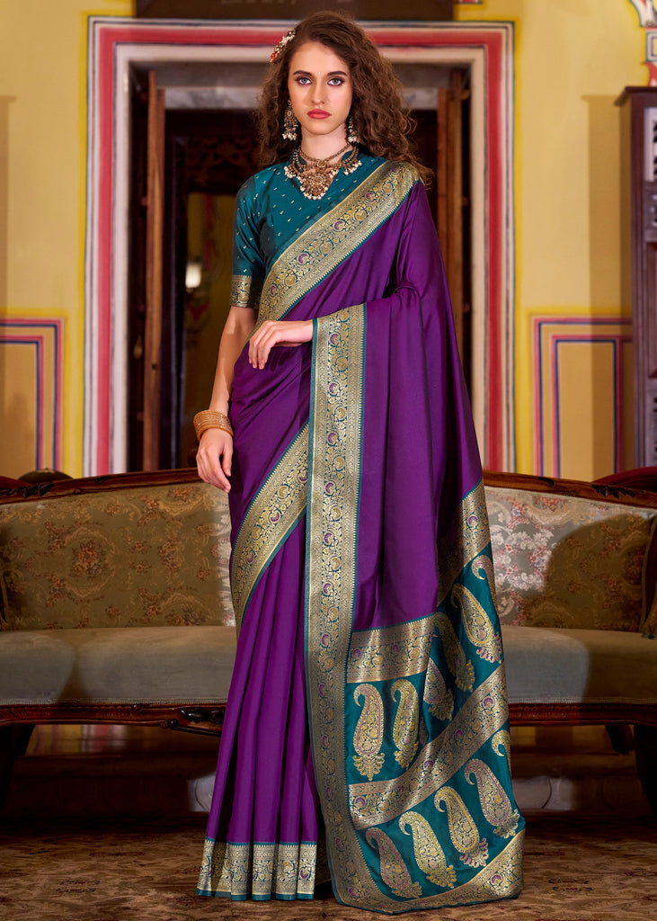 Buy MySilkLove True Purple Woven Banarasi Soft Silk Saree Online