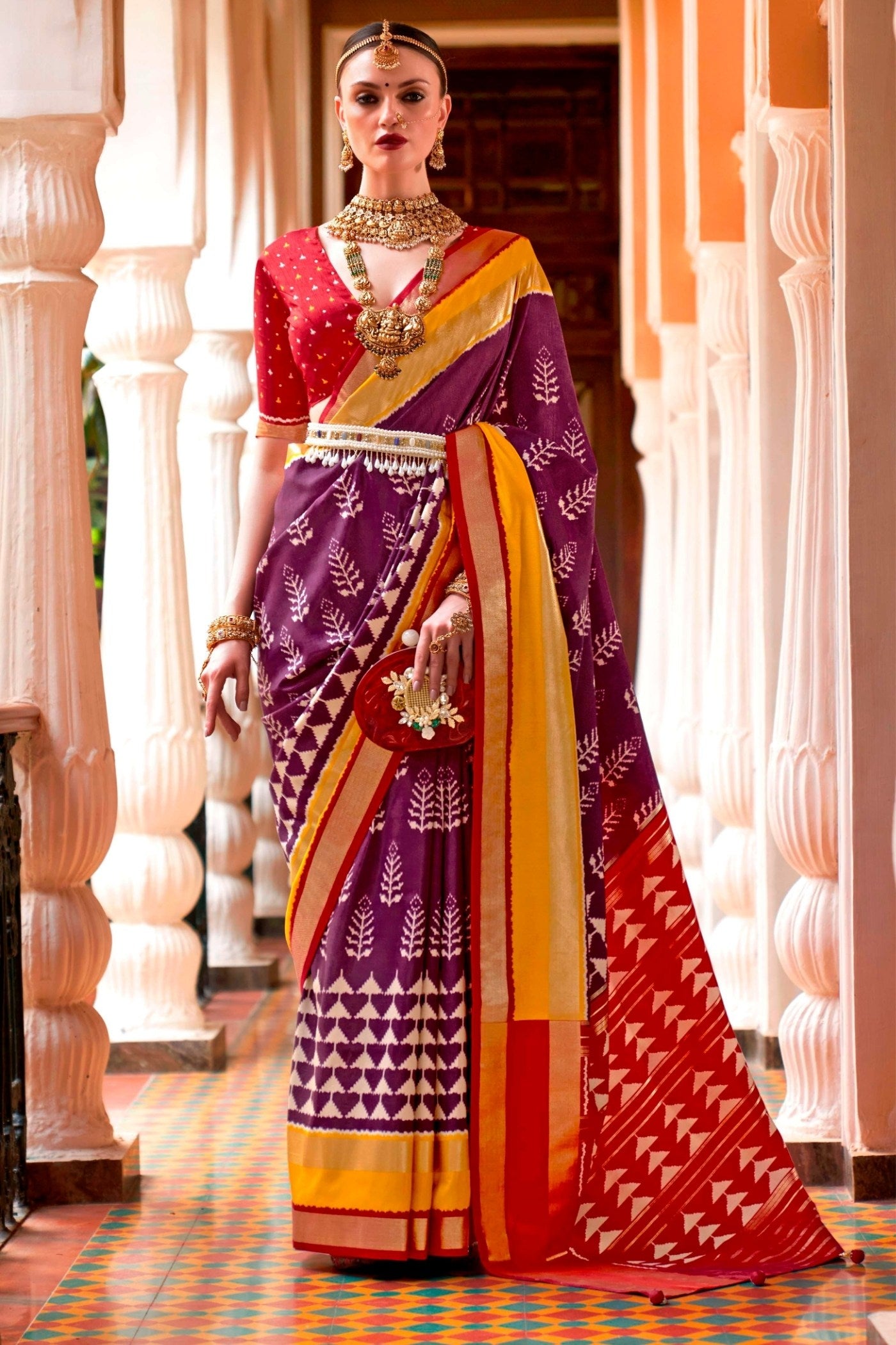 Buy MySilkLove Aubergine Purple Printed Patola Saree Online