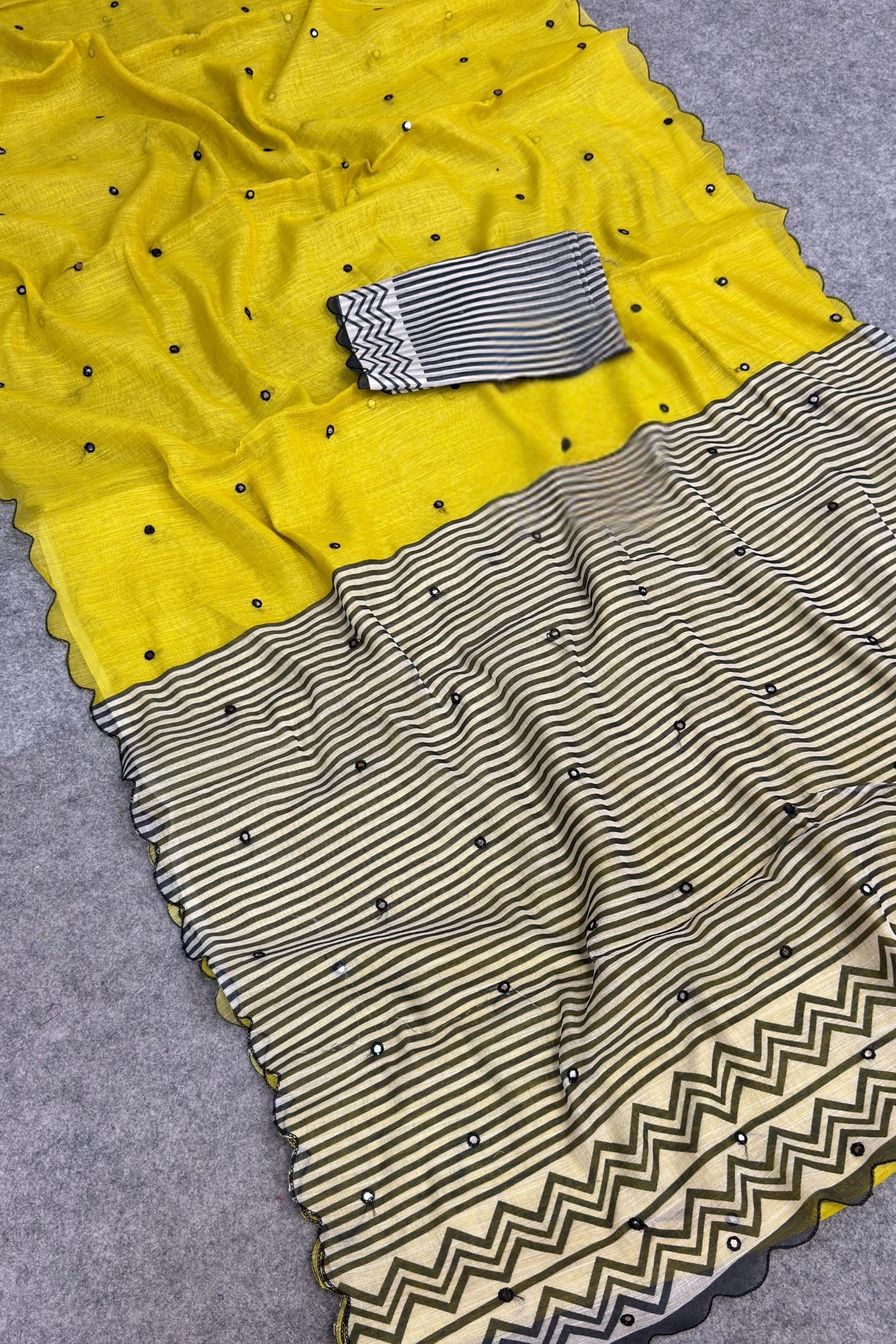Buy MySilkLove Rustic Yellow Linen Cotton Digital Printed Saree Online