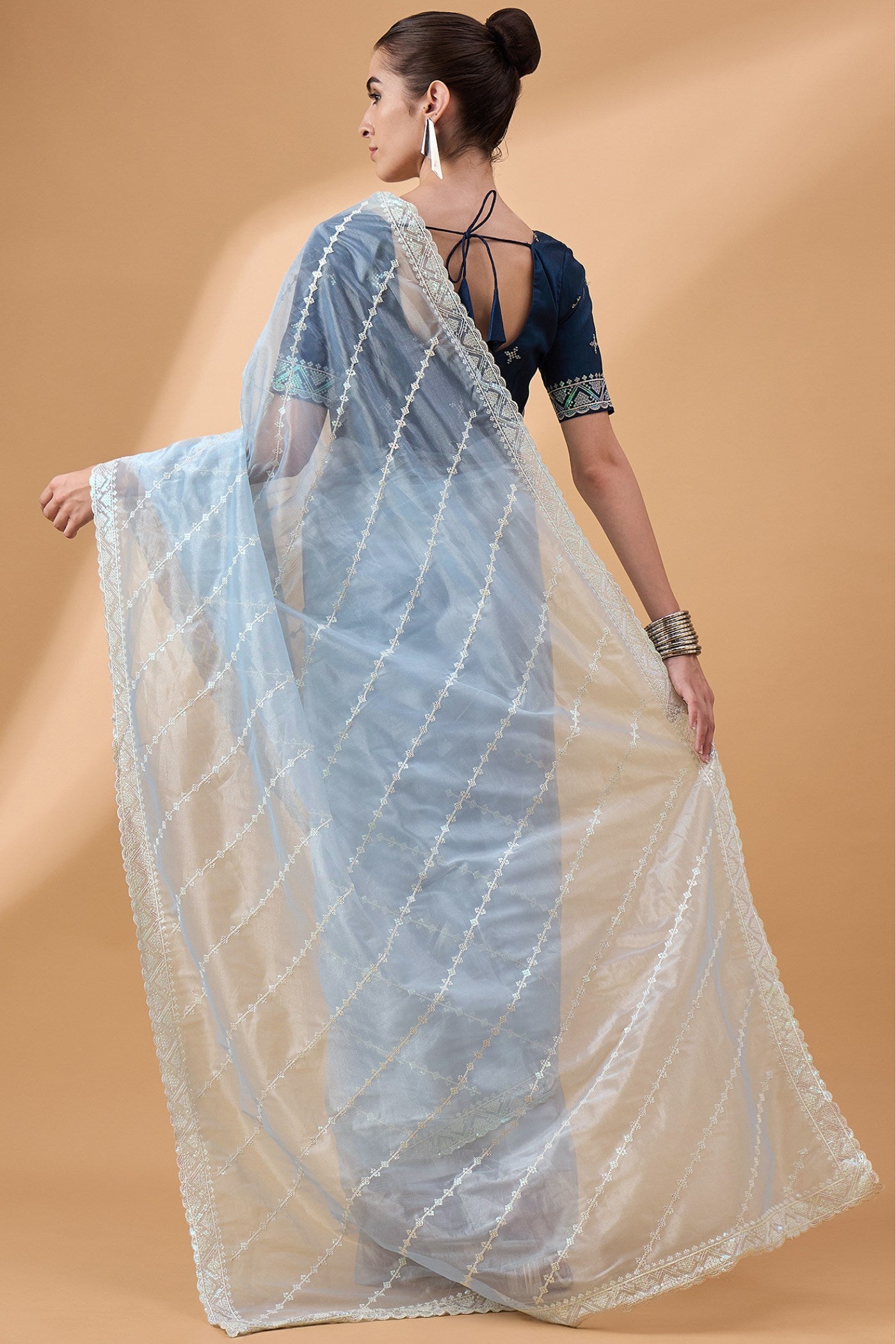 Buy MySilkLove Sky Blue Organza Partywear Saree Online