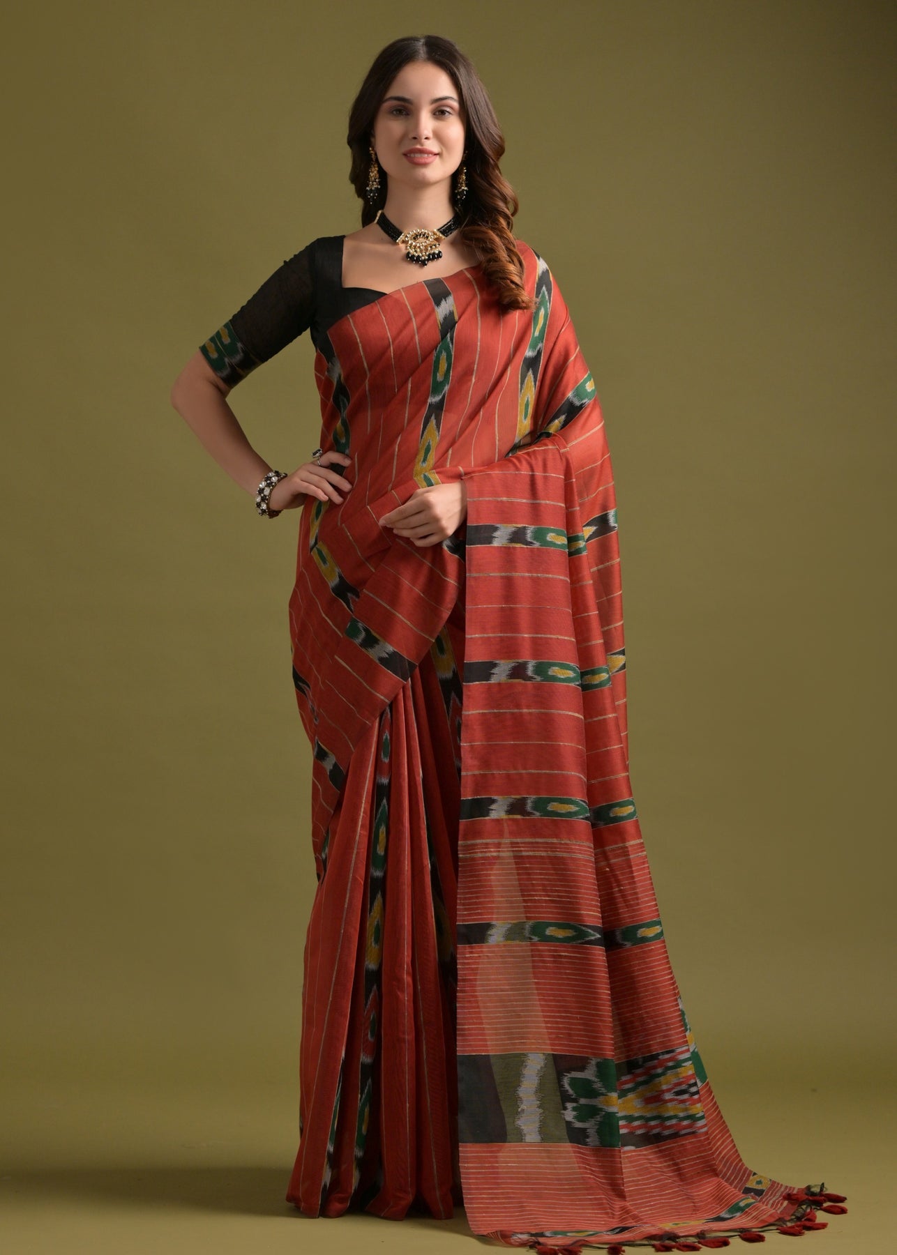 Buy MySilkLove Spice Brown Soft Ikkat Cotton Woven Saree Online