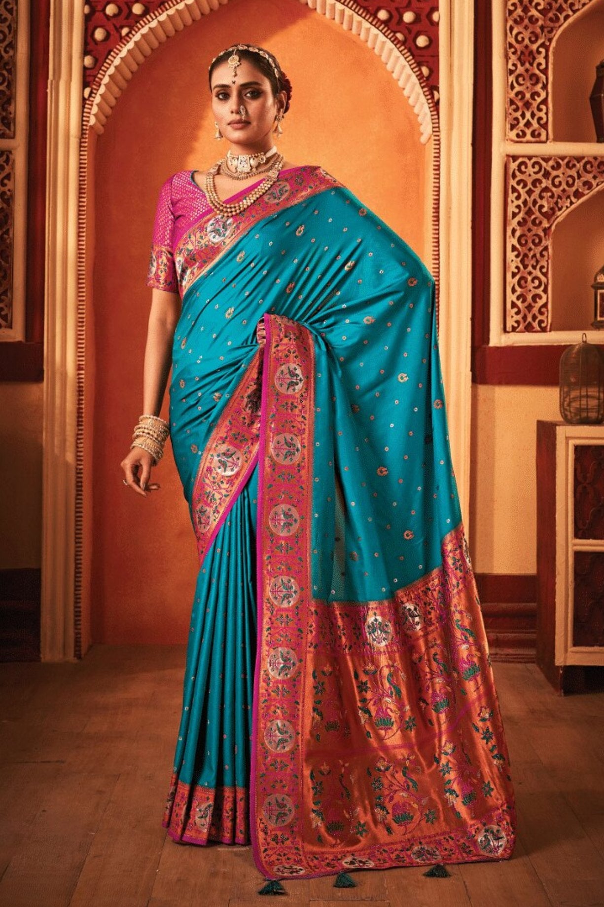 Buy MySilkLove Atoll Blue Woven Paithani Saree Online