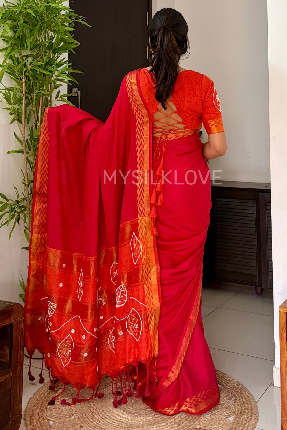 Buy MySilkLove Tomato Red Zari Woven Zardozi Work Saree with Designer Blouse Piece Online