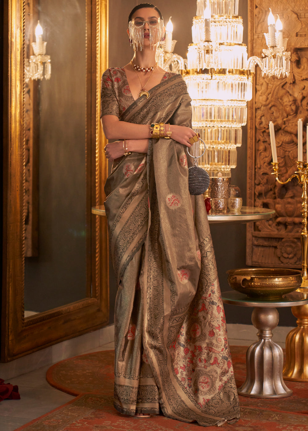 Buy MySilkLove Ironstone Brown Dual Tone Banarasi Silk Saree Online