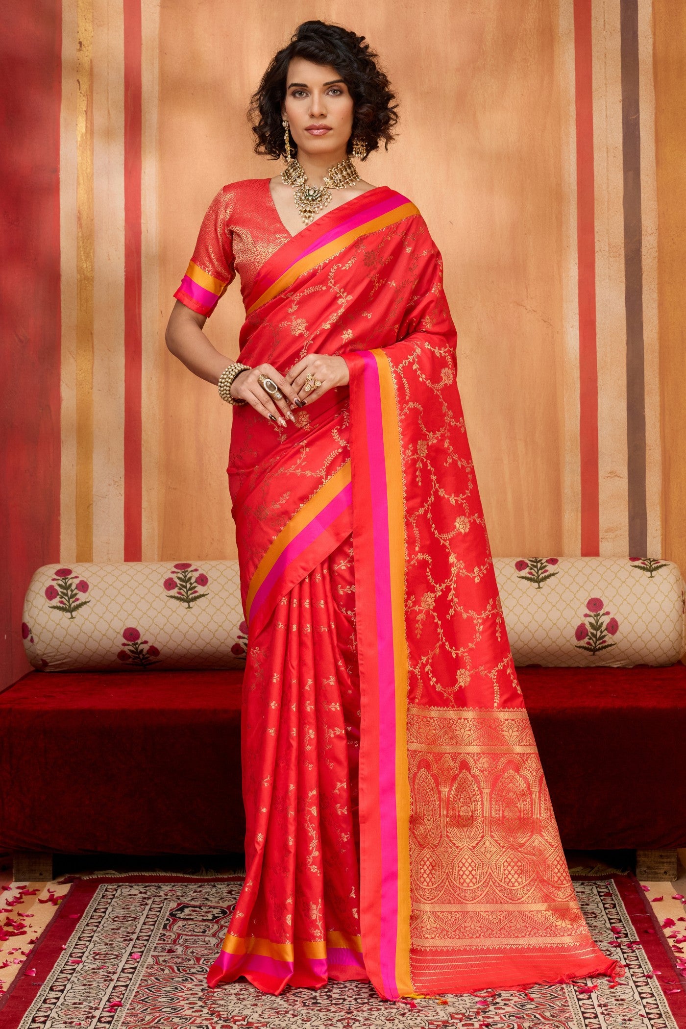 Buy MySilkLove Garnet Red Handloom Satin Soft Silk Saree Online