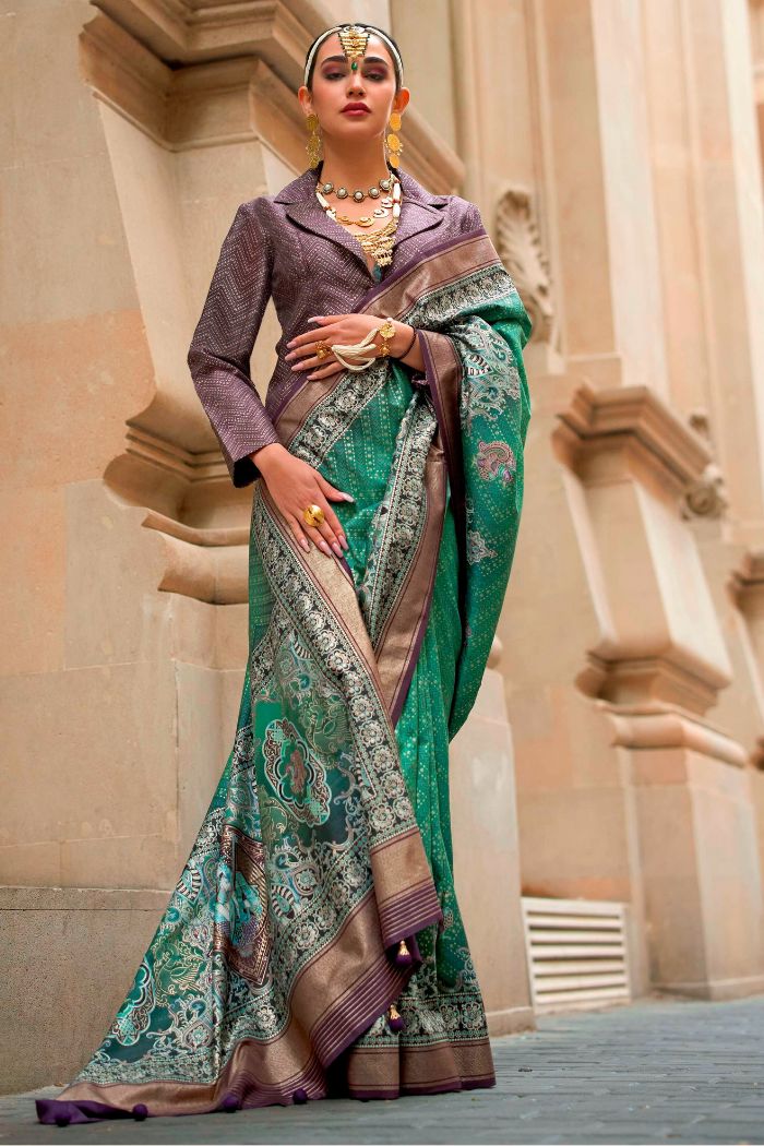 Buy MySilkLove Sea Green Printed Patola Saree Online