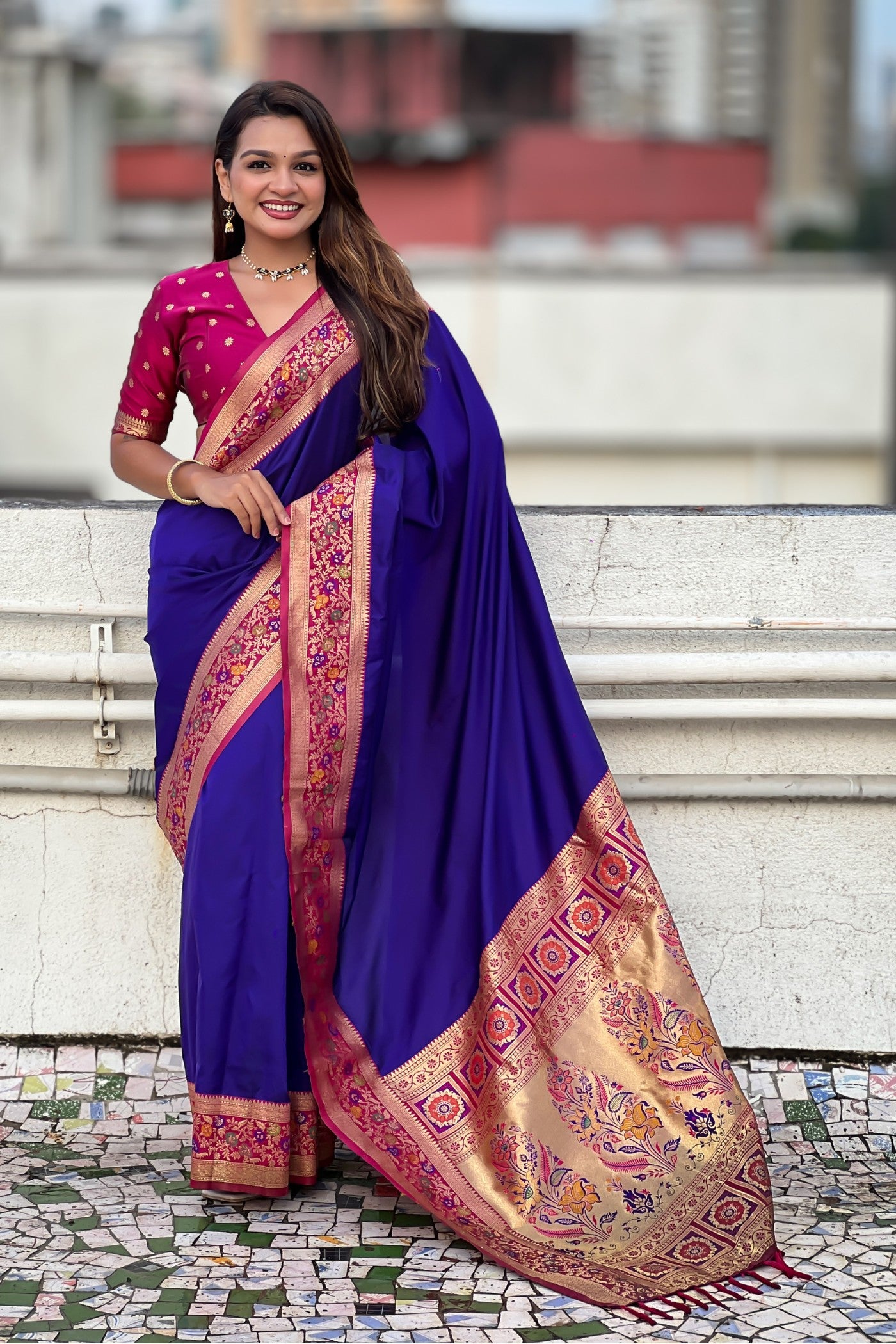 Buy MySilkLove Zodiac Blue Zari Woven Paithani Saree Online
