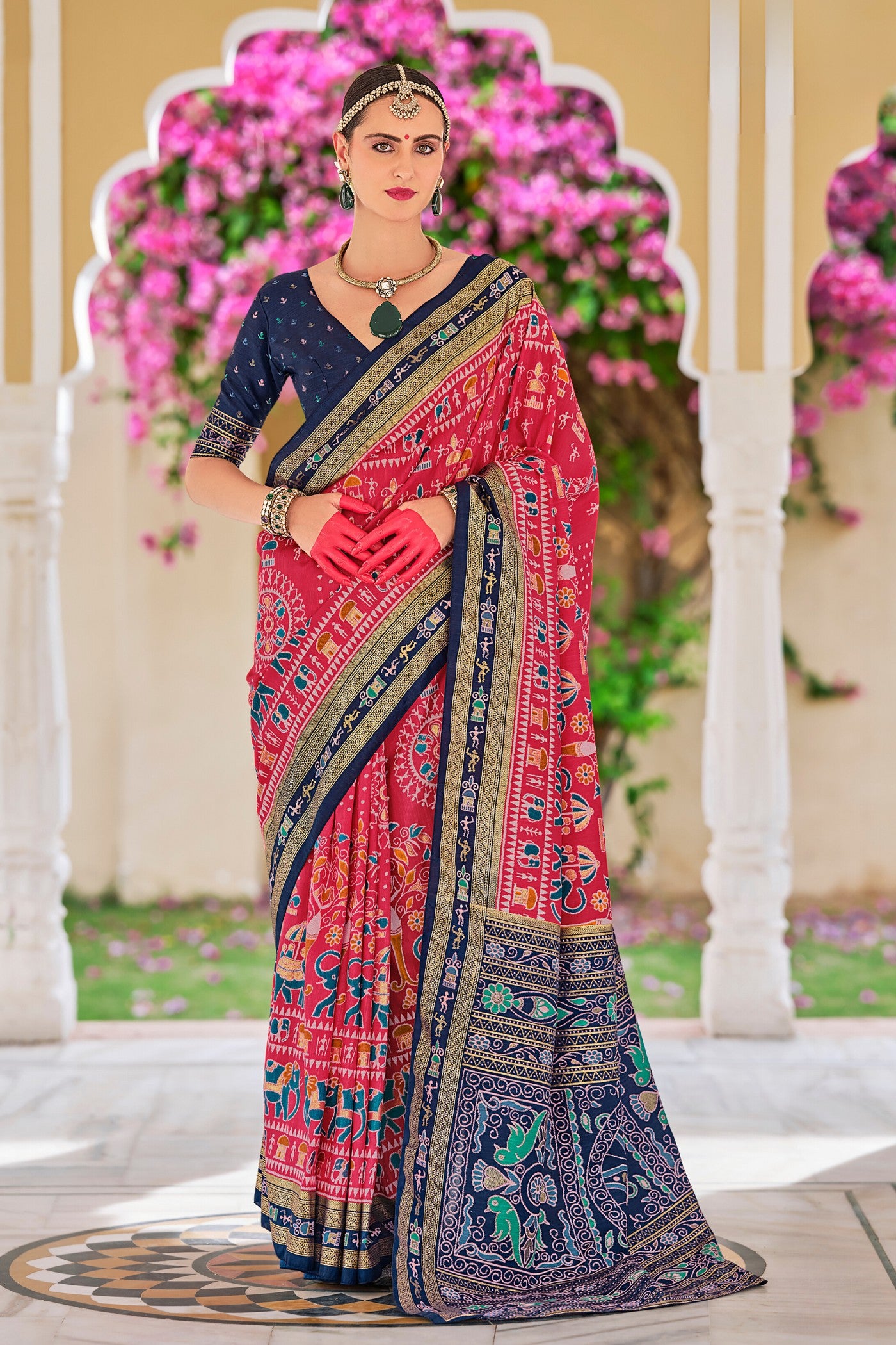 Buy MySilkLove Mandy Pink Printed Patola Saree Online